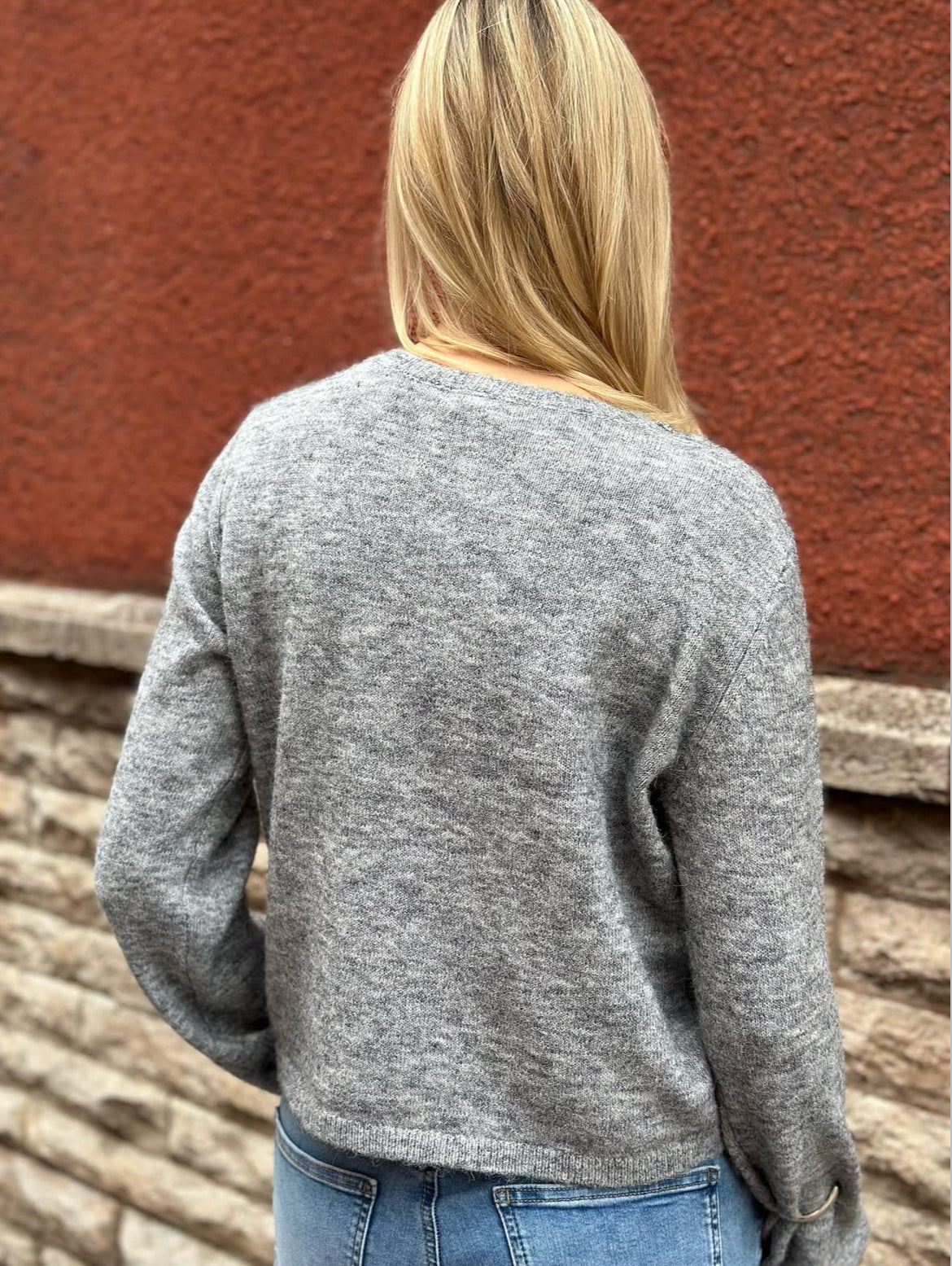 JDY - ALVA LIFE L/S EMBELLISH PULLOVER - MEDIUM GREY MEL/SILVER EMB