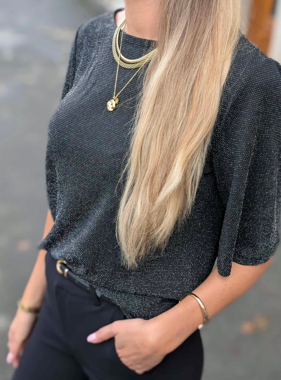 VEROMODA - KANVA 2/4 TOP - BLACK/SILVER LUR