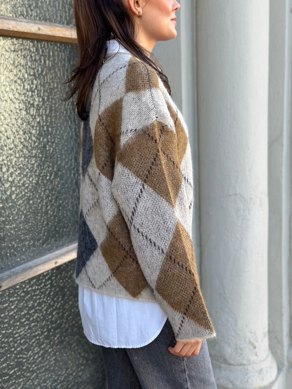 ONLY - NOEME LS PATTERN O-NECK KNIT - OATMEAL/ARGYLE