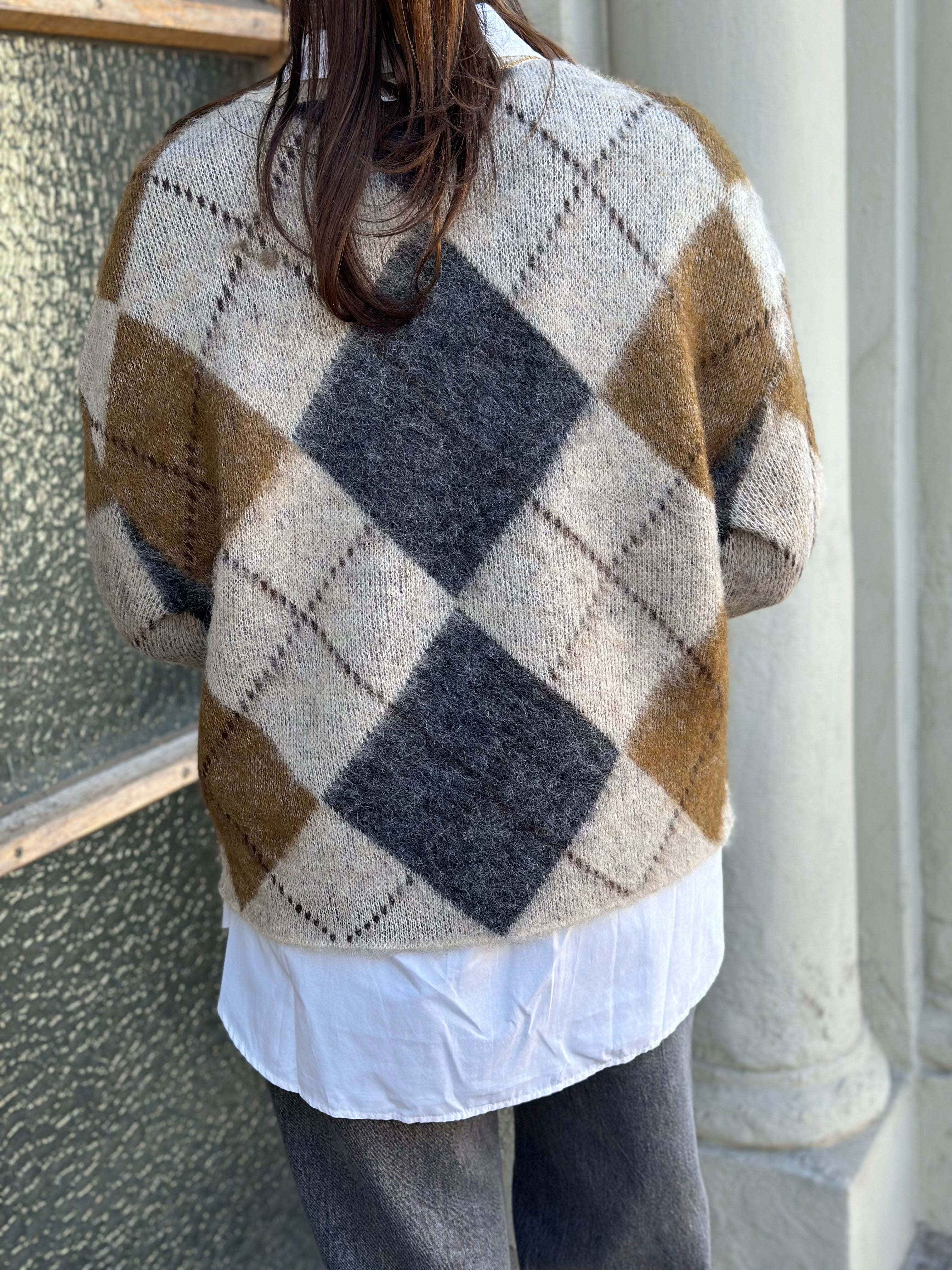 ONLY - NOEME LS PATTERN O-NECK KNIT - OATMEAL/ARGYLE
