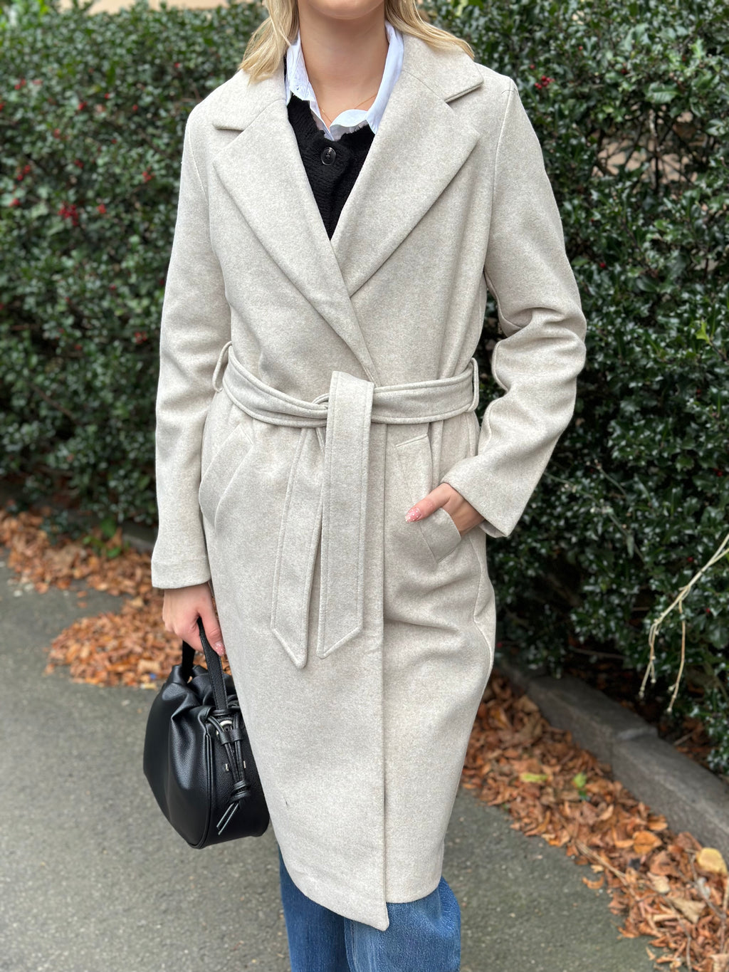 VEROMODA - FORTUNEAYA LONG COAT - OATMEAL/MELANGE