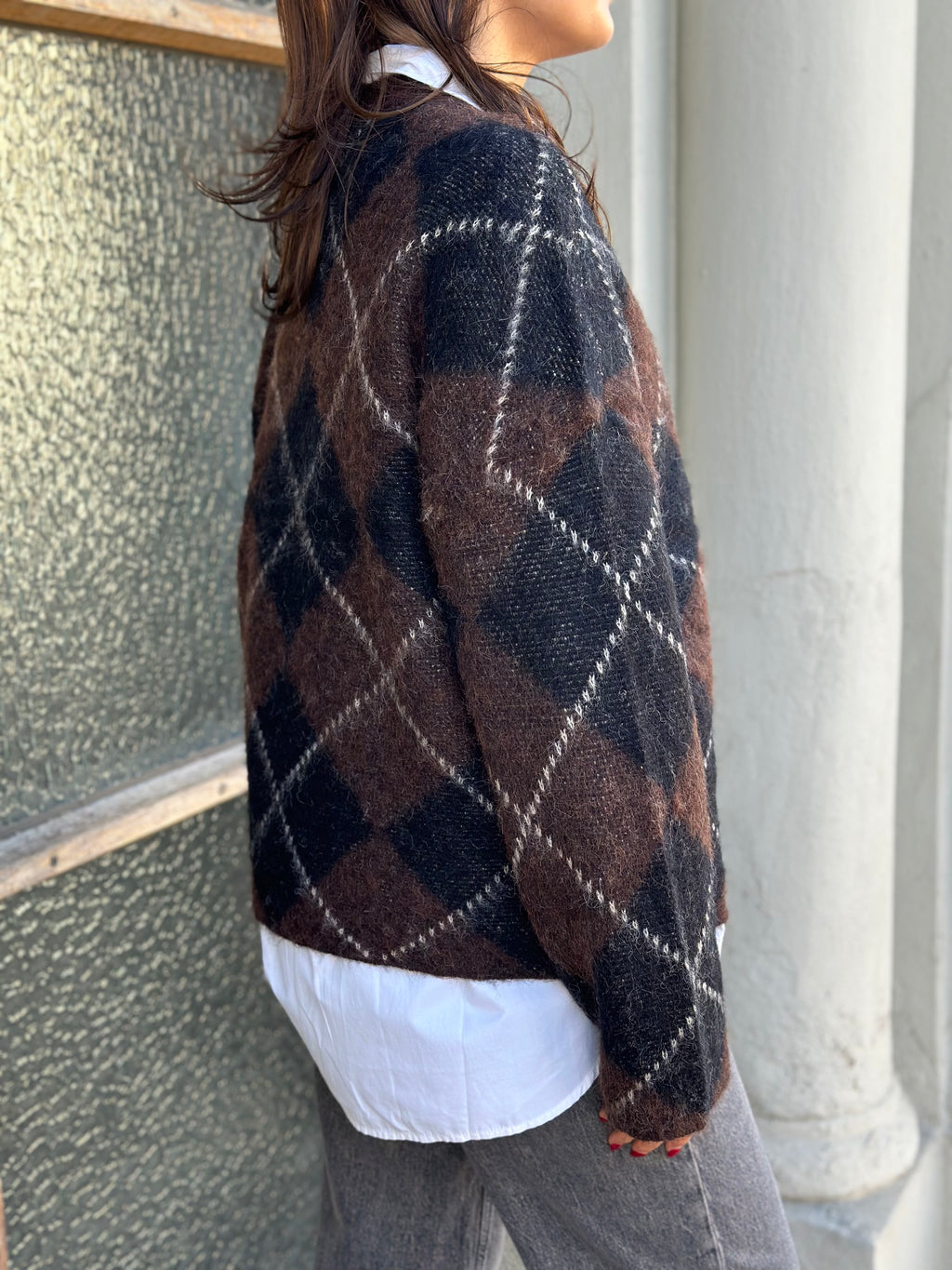 ONLY - NOEME LS PATTERN O-NECK KNIT - COFFEE BEAN/BIG ARGYLE