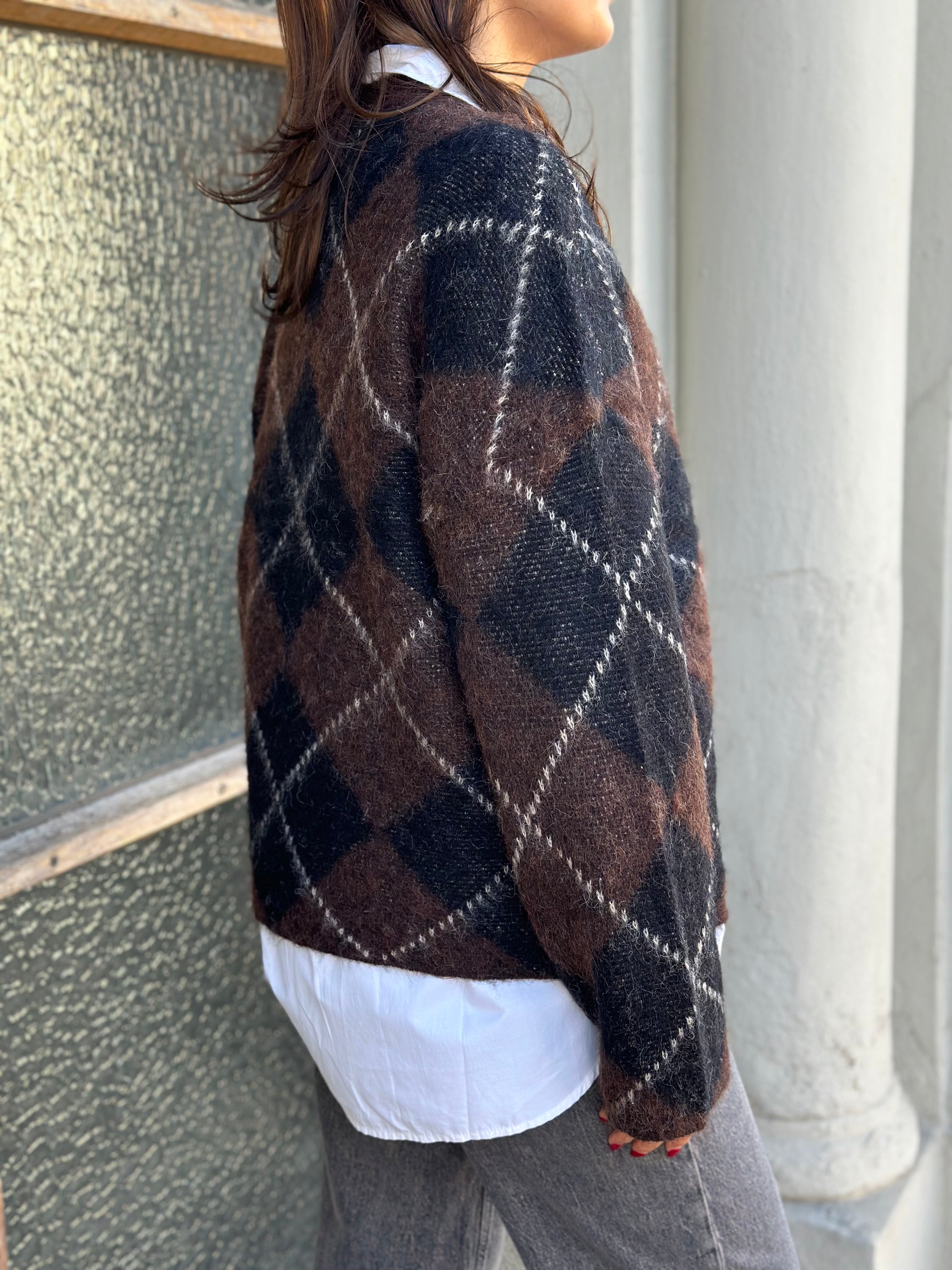 ONLY - NOEME LS PATTERN O-NECK KNIT - COFFEE BEAN/BIG ARGYLE