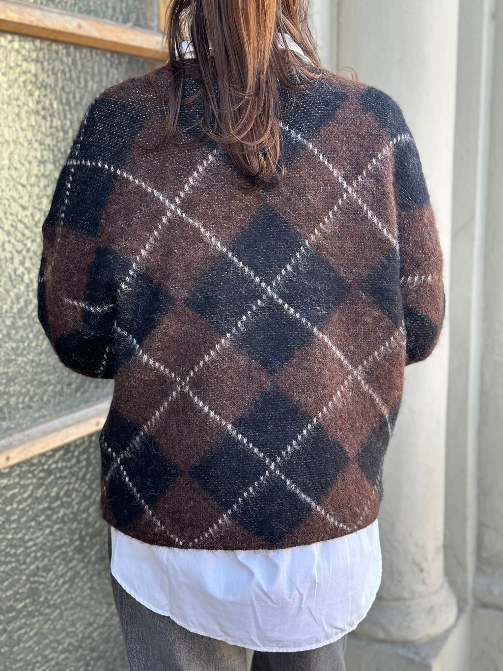 ONLY - NOEME LS PATTERN O-NECK KNIT - COFFEE BEAN/BIG ARGYLE
