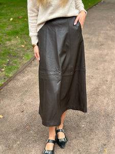 VEROMODA - OLIVE HW COATED ANKLE SKIRT - CHOCOLATE TORTE