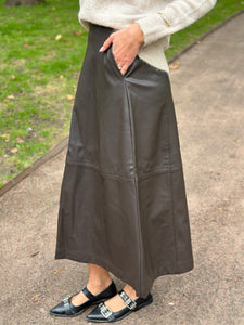 VEROMODA - OLIVE HW COATED ANKLE SKIRT - CHOCOLATE TORTE