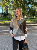 JDY - ZOEY L/S V-NECK ARGYLE PULLOVER - MEDIUM GREY MELANGE