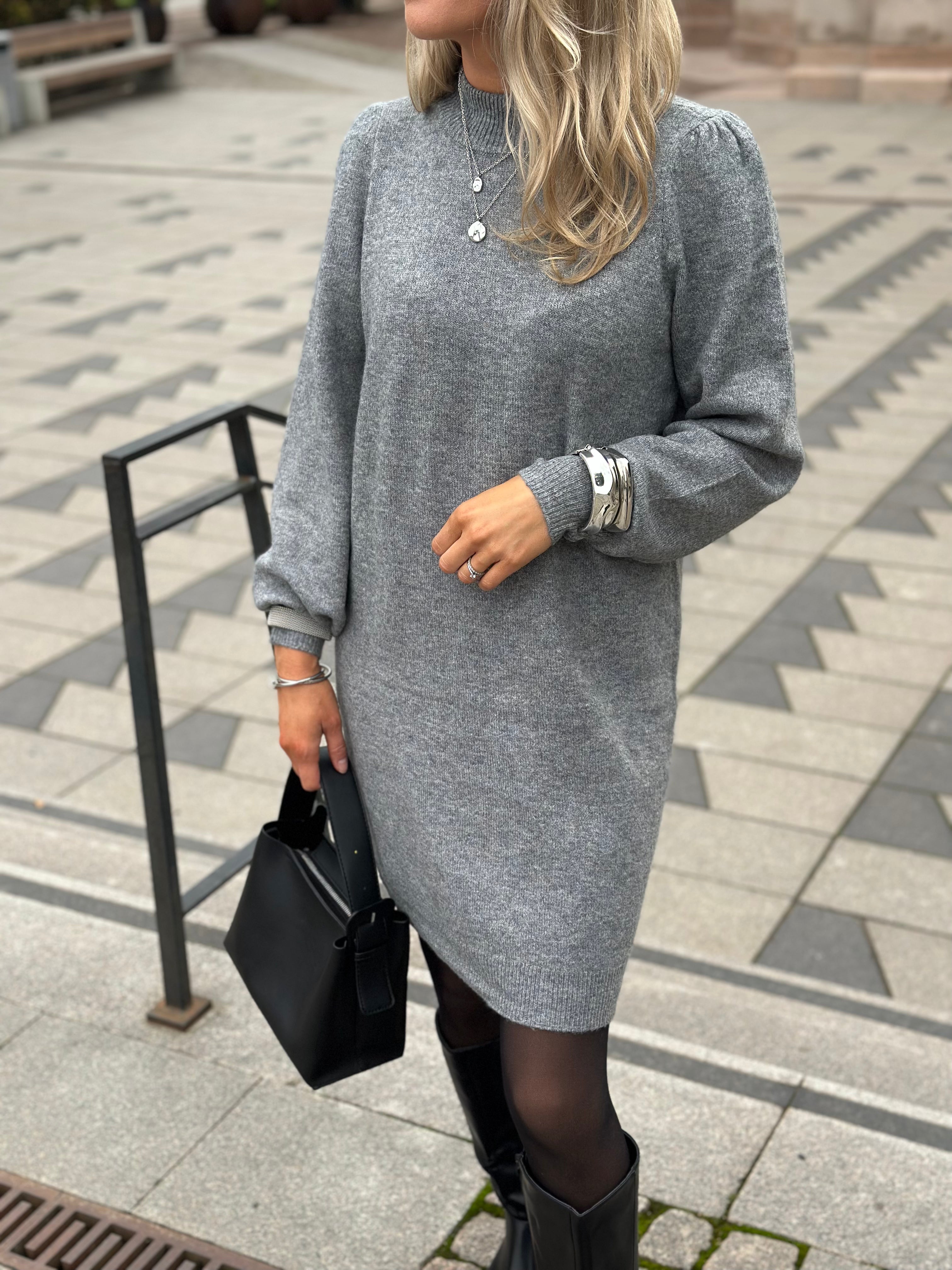 JDY - RUE LIFE L/S HIGH NECK DRESS - MEDIUM GREY MELANGE