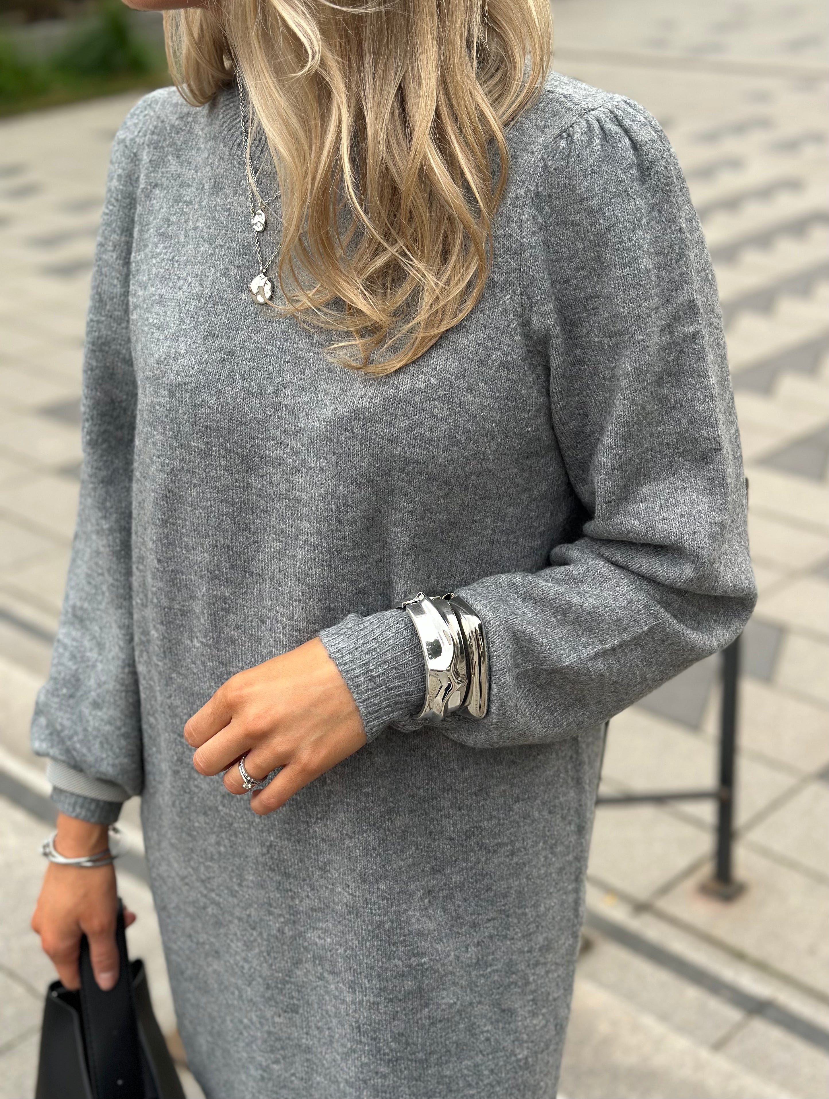 JDY - RUE LIFE L/S HIGH NECK DRESS - MEDIUM GREY MELANGE
