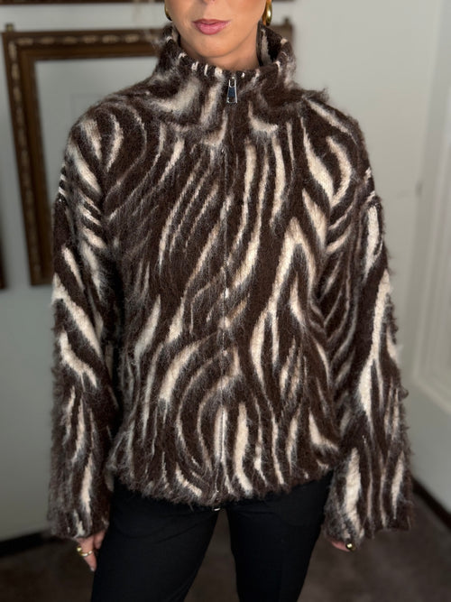 (FÖRBOKA KOMMER I NOVEMBER) - COSY HOUSE - ZEBRA ZIP SHIRT - BROWN/BEIGE
