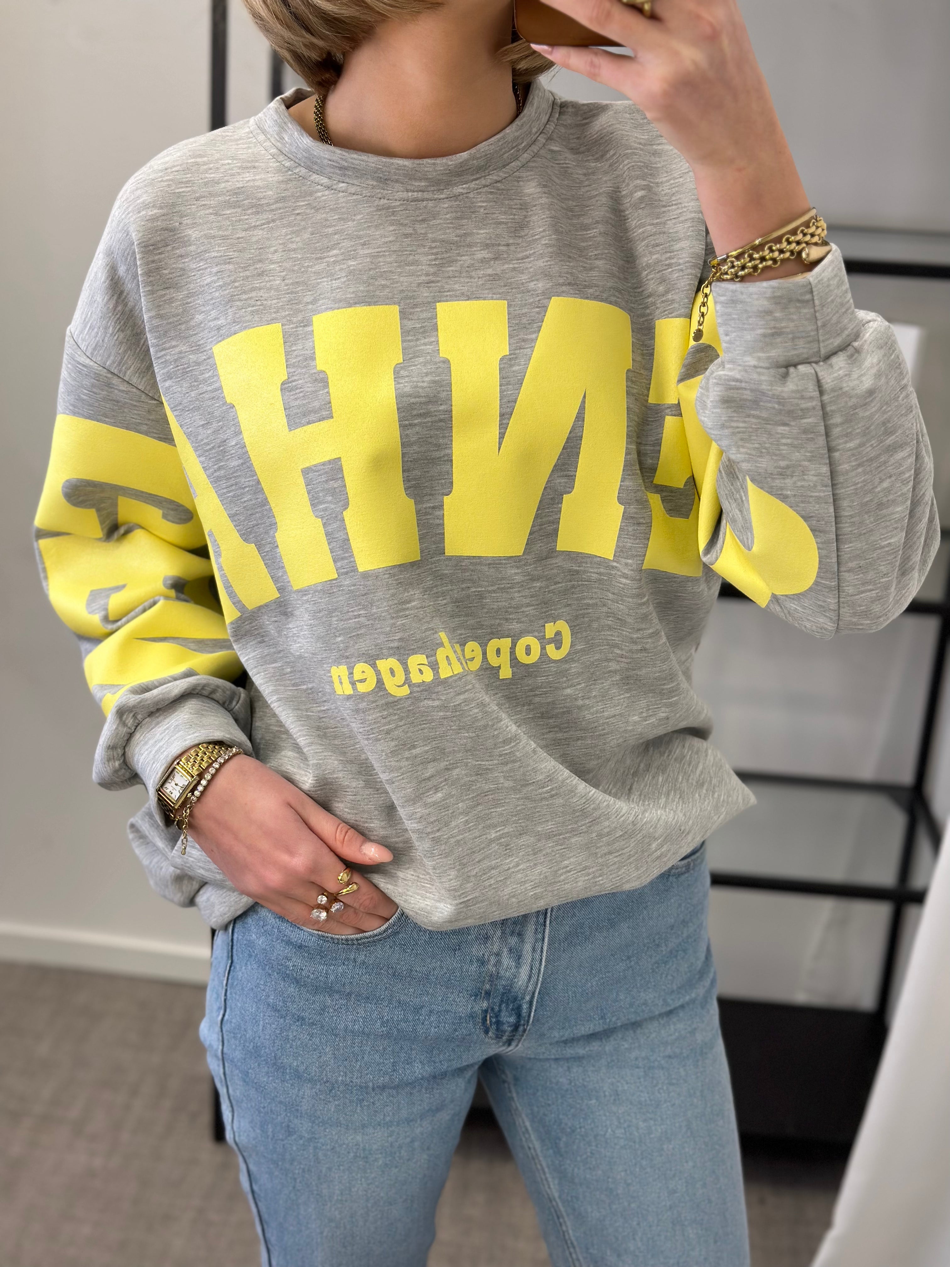 MARTA - HIBISCUS SWEATSHIRT 22659 - GREY/YELLOW