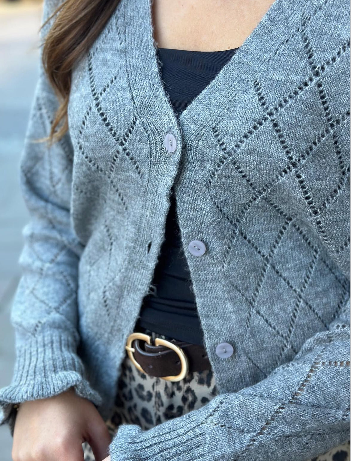 JDY - LETTY L/S V-NECK STRUC CARDI - LIGHT GREY MELANGE