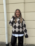PIECES - ALVA LS LOOSE O-NECK CHECK KNIT - HOT FUDGE/BIRCH
