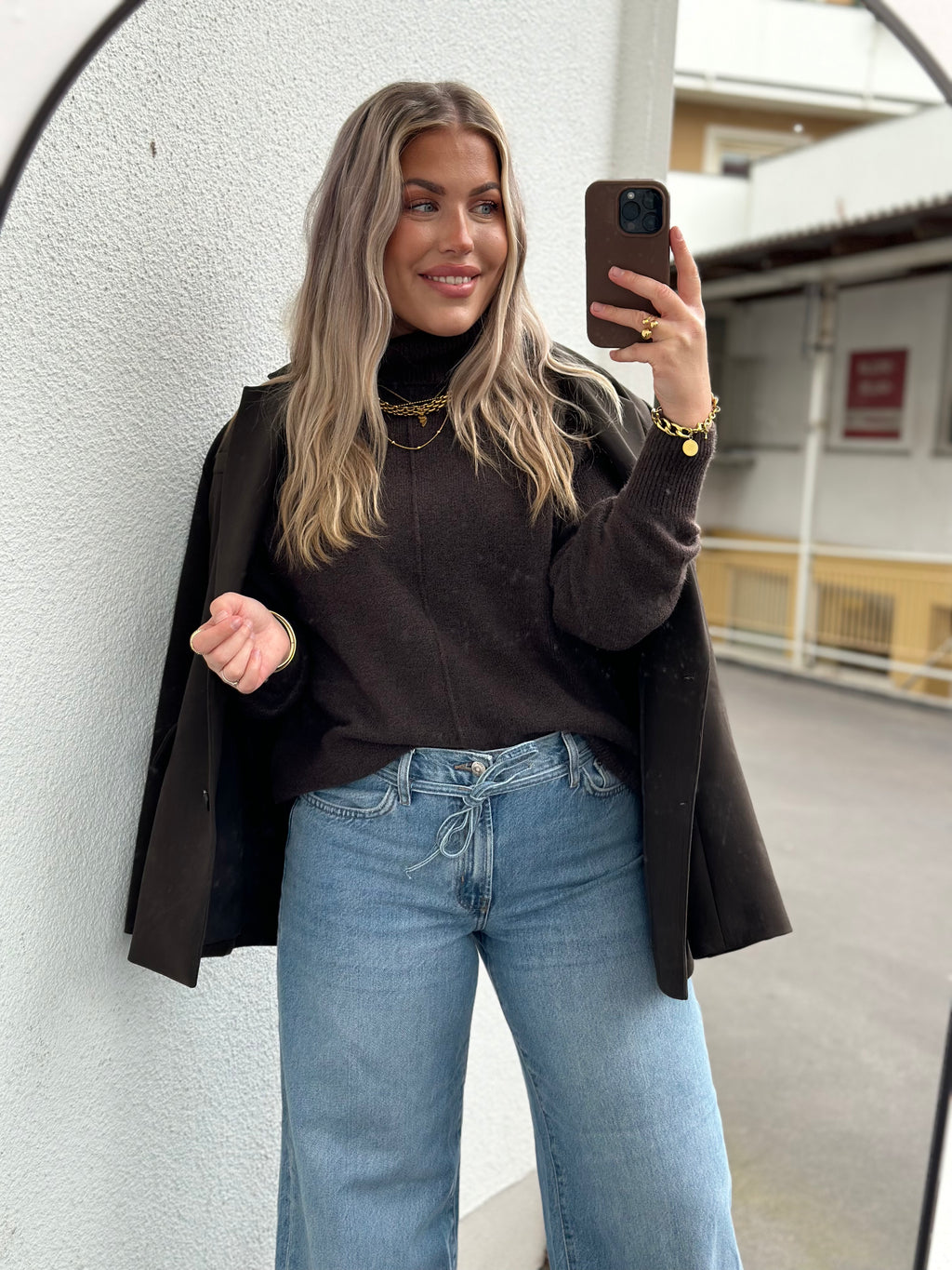 PIECES - MALOU LS ROLLNECK KNIT - HOT FUDGE/MELANGE