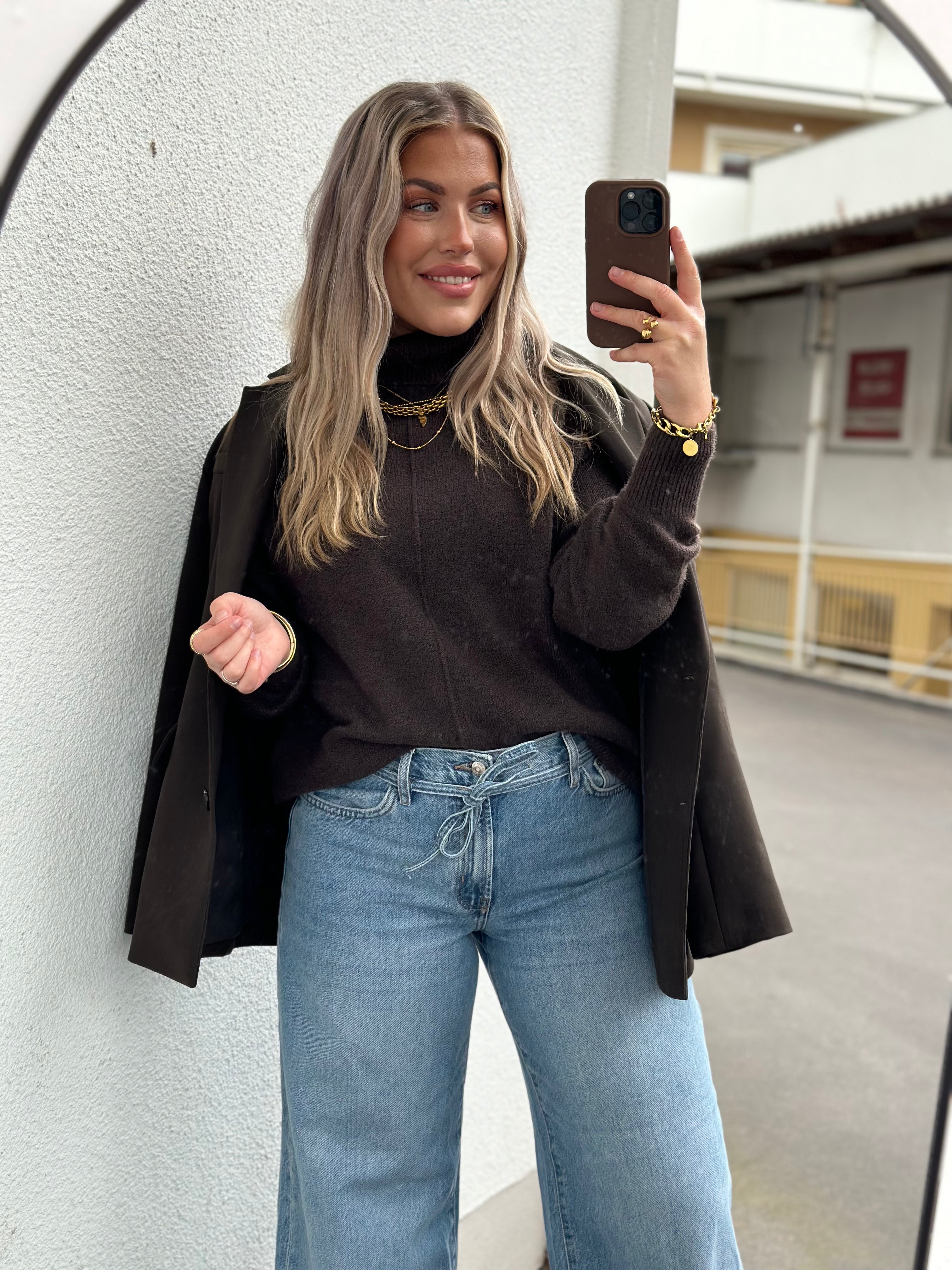 PIECES - MALOU LS ROLLNECK KNIT - HOT FUDGE/MELANGE