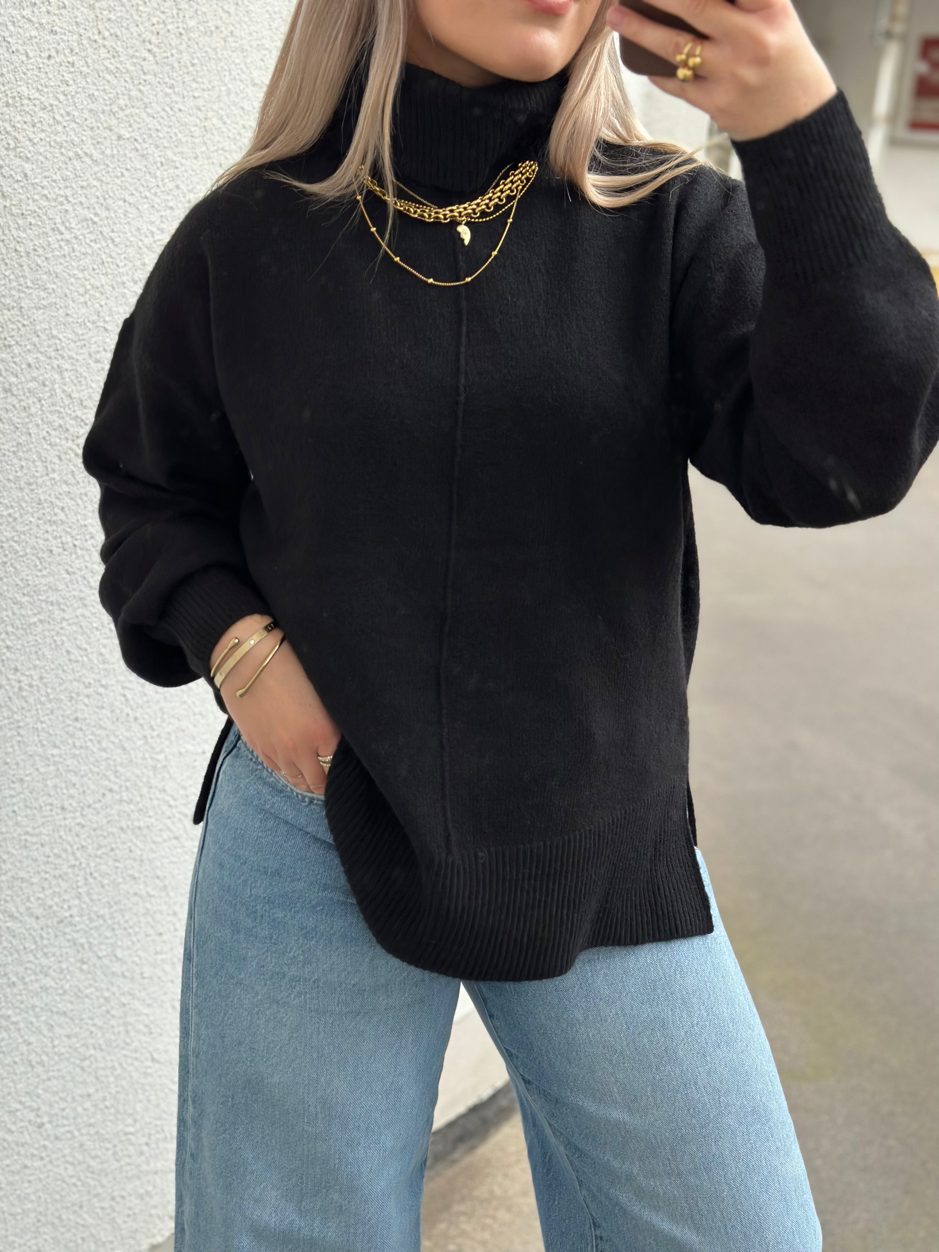 PIECES - MALOU LS ROLLNECK KNIT - BLACK