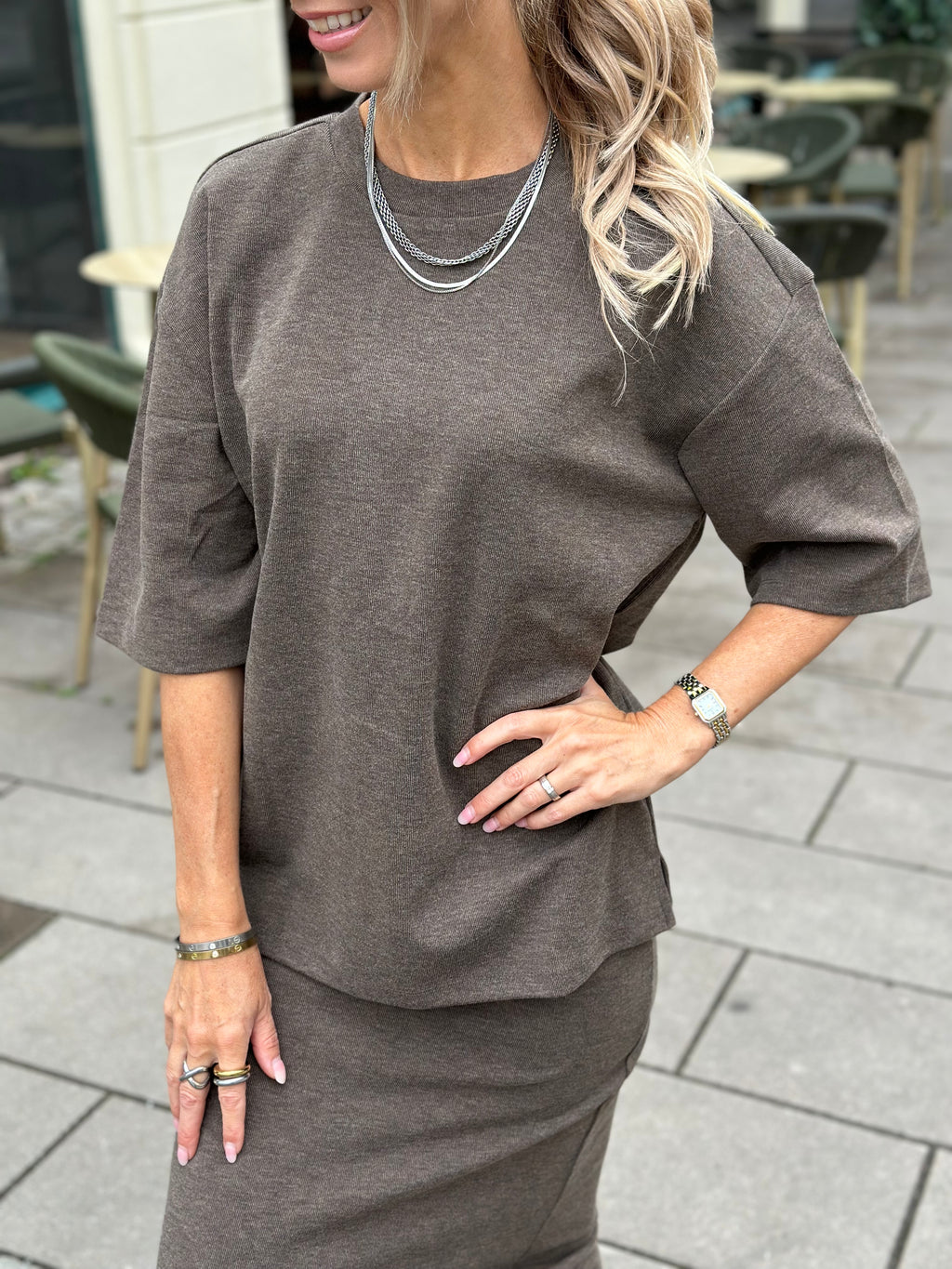 JDY - VITA LIFE S/S ONECK TOP - COFFEE BEAN/MELANGE