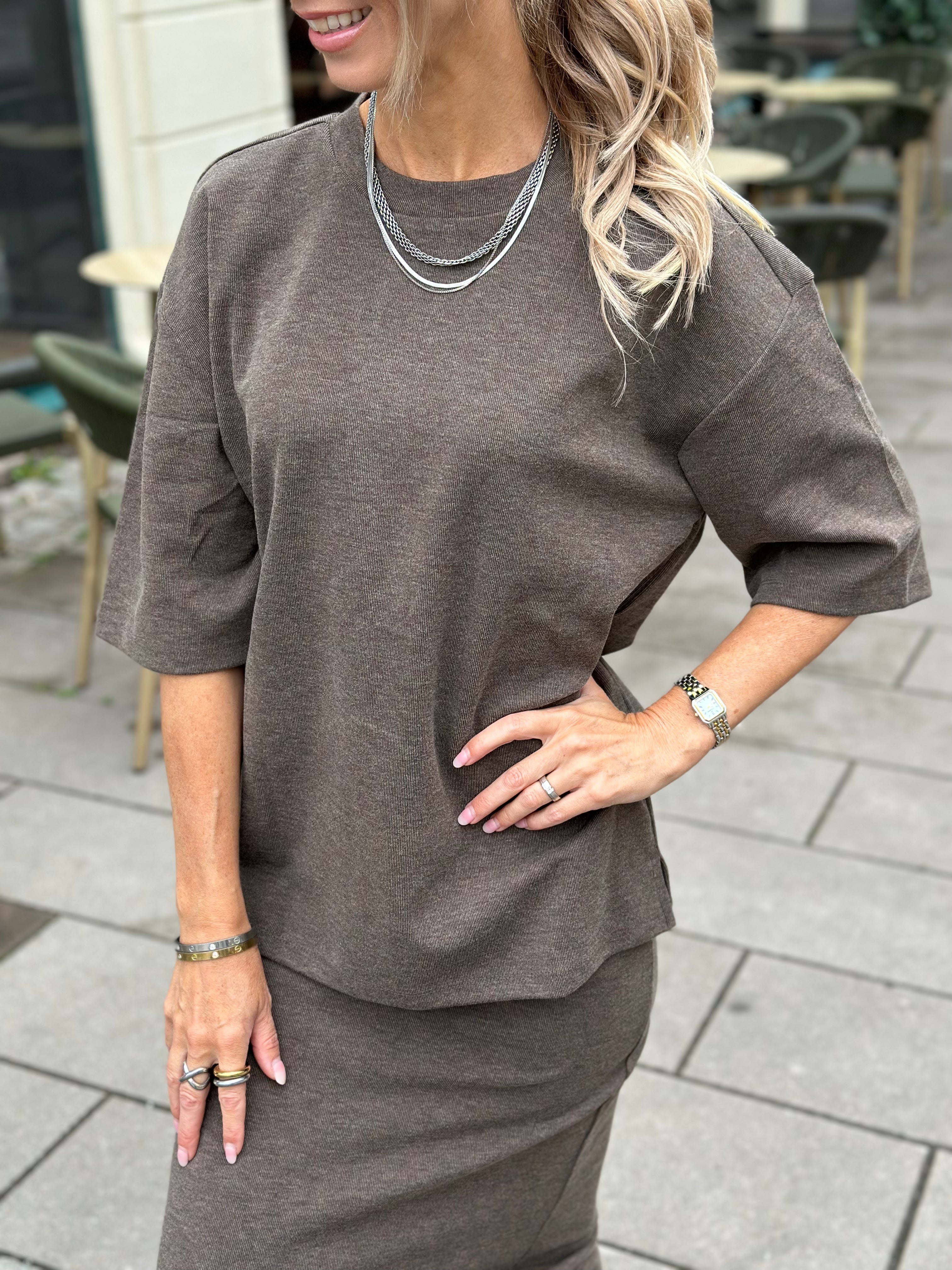 JDY - VITA LIFE S/S ONECK TOP - COFFEE BEAN/MELANGE