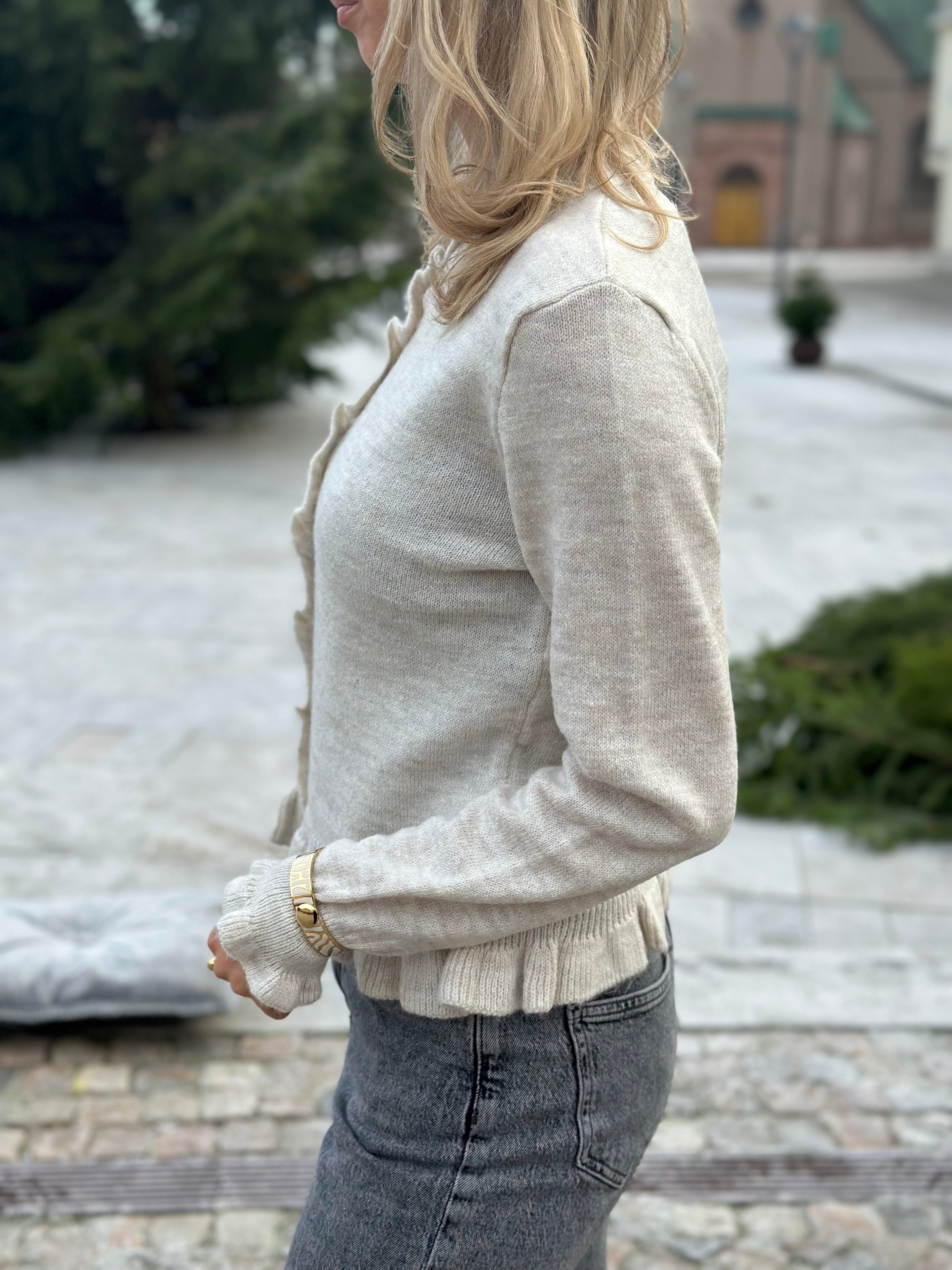 JDY - LETTY L/S ON FRILL CARDIGAN - BIRCH MELANGE