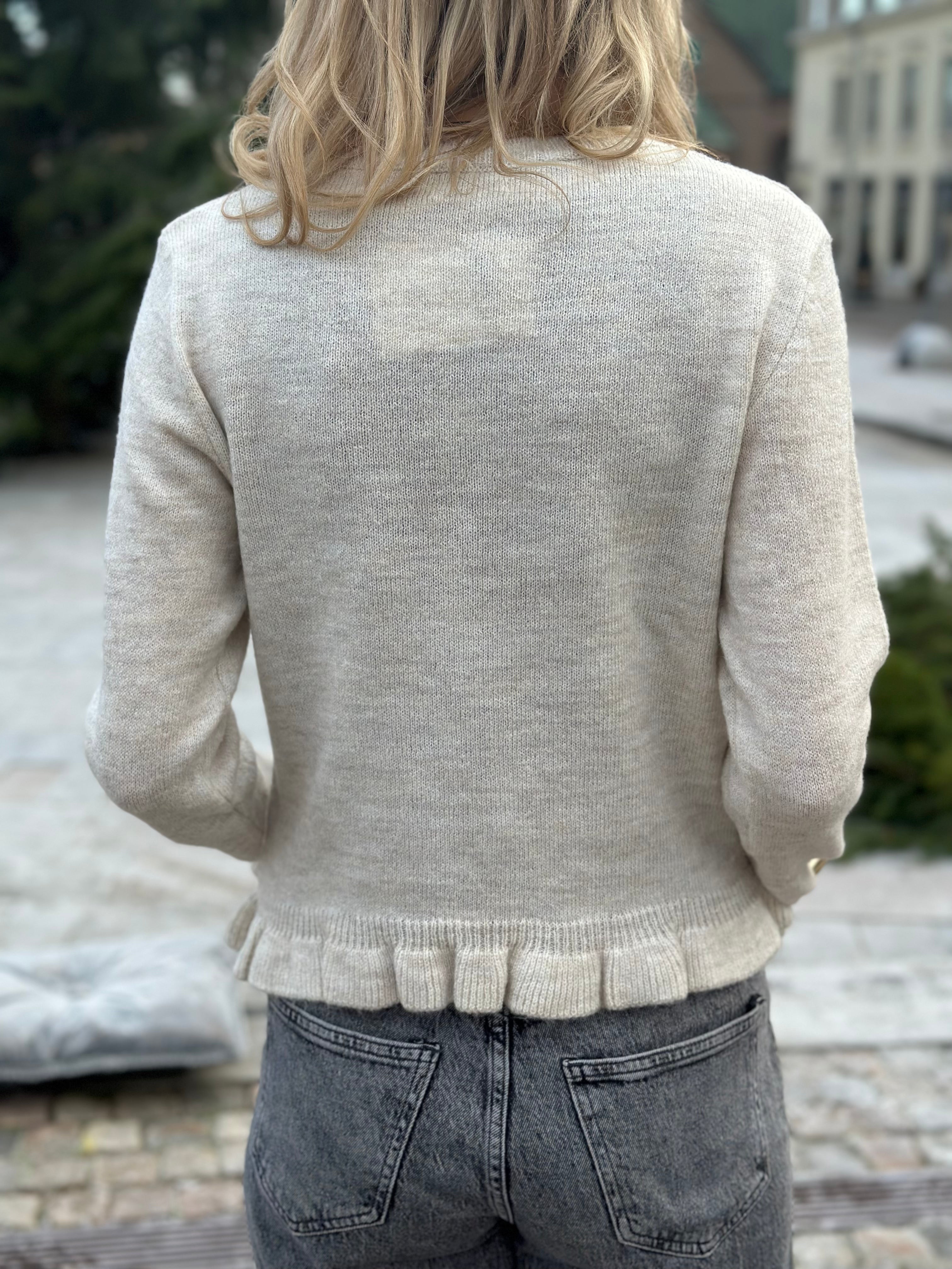 JDY - LETTY L/S ON FRILL CARDIGAN - BIRCH MELANGE