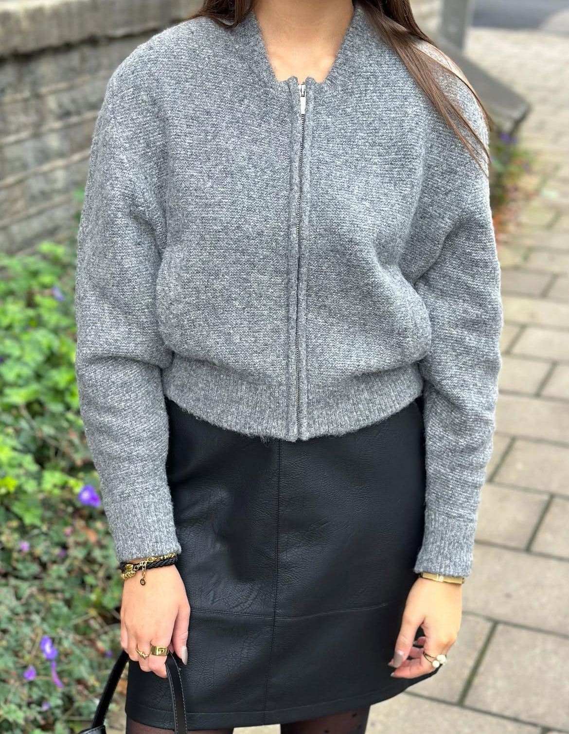 VEROMODA - HANNA LS O-NECK ZIPPER CARDIGAN - MEDIUM GREY MELANGE