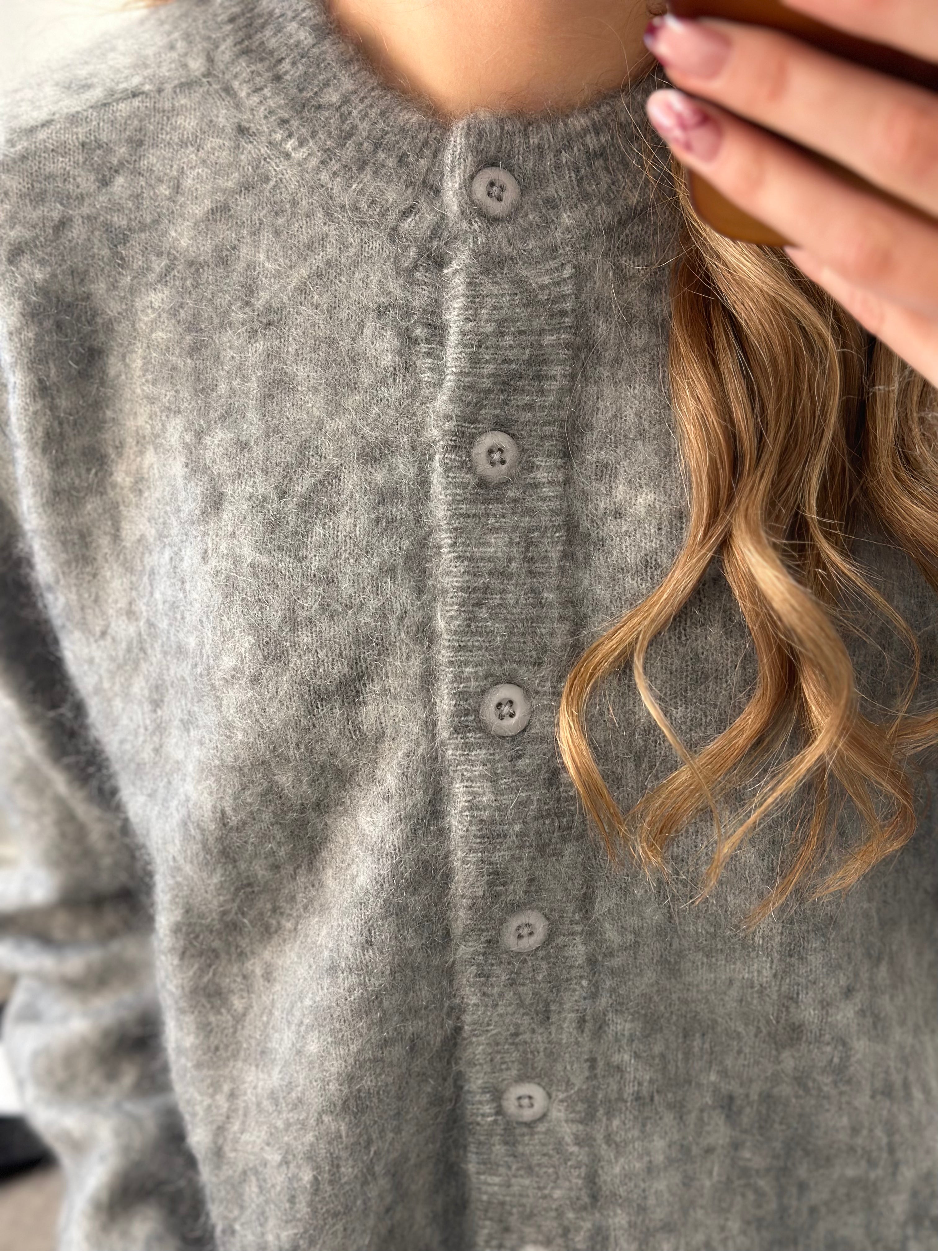 PIECES - MANIKA LS O-NECK KNIT CARDIGAN - MEDIUM GREY MELANGE