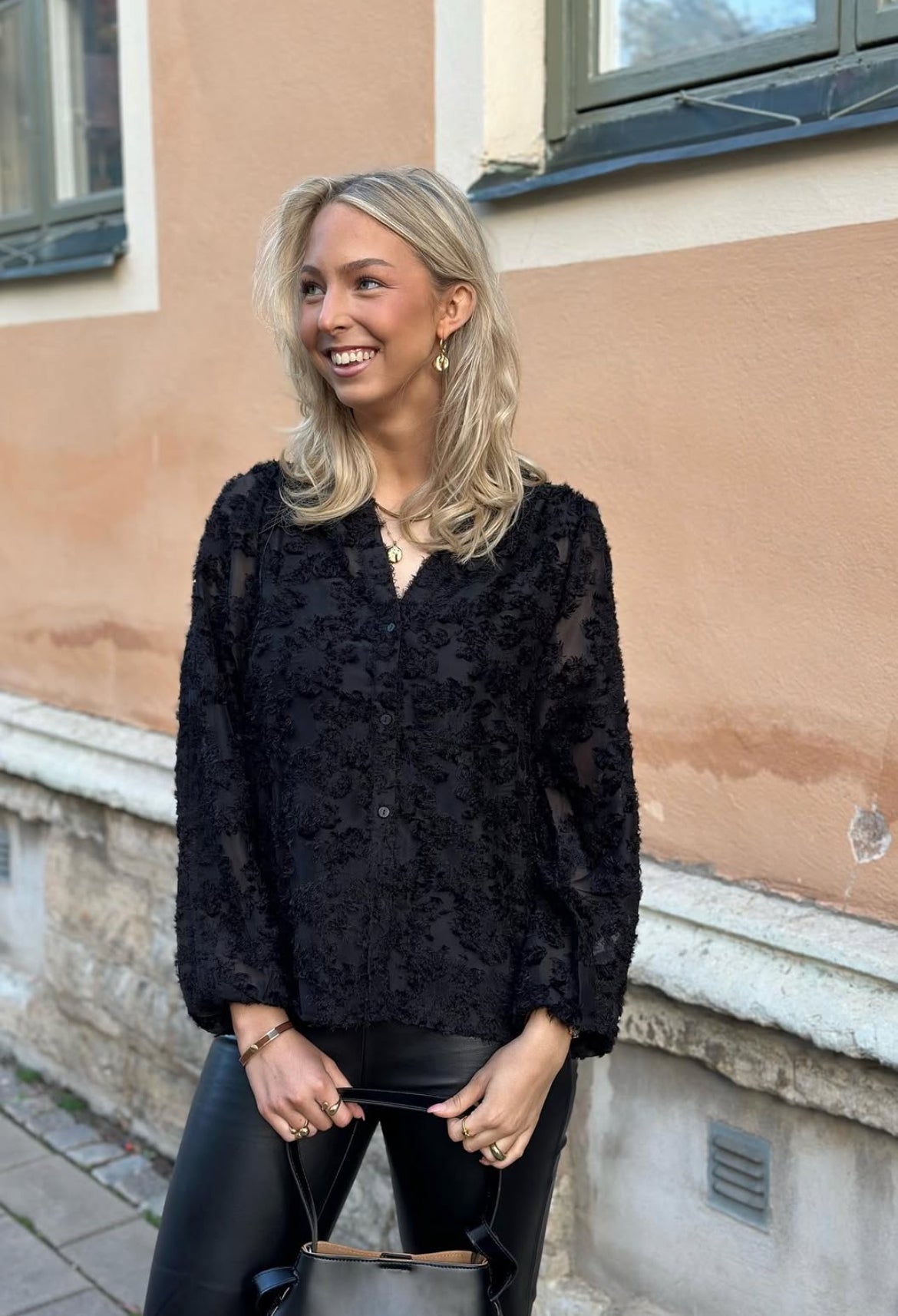 ONLY - KORSA LS JAQUARD SHIRT - BLACK