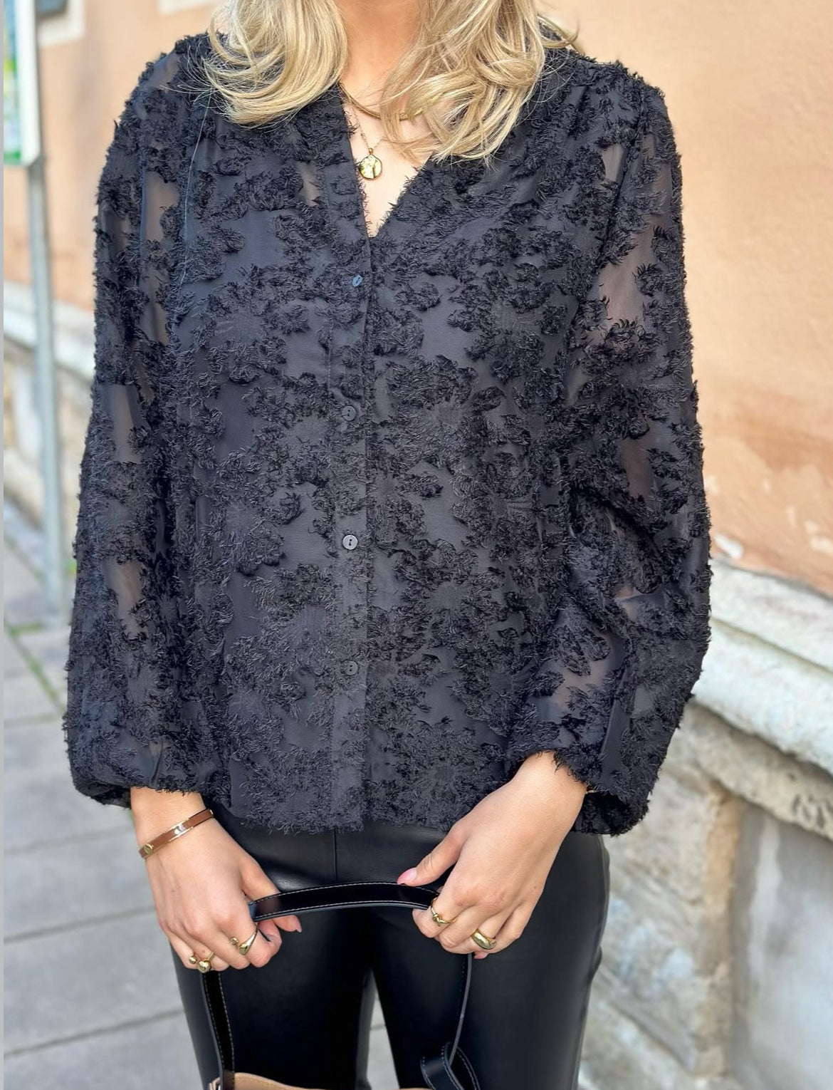 ONLY - KORSA LS JAQUARD SHIRT - BLACK
