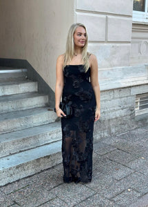 JDY - CASABLANCA S/L MESH LONG DRESS - BLACK