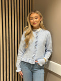 JDY - LETTY L/S ON FRILL CARDIGAN - CASHMERE BLUE/MELANGE