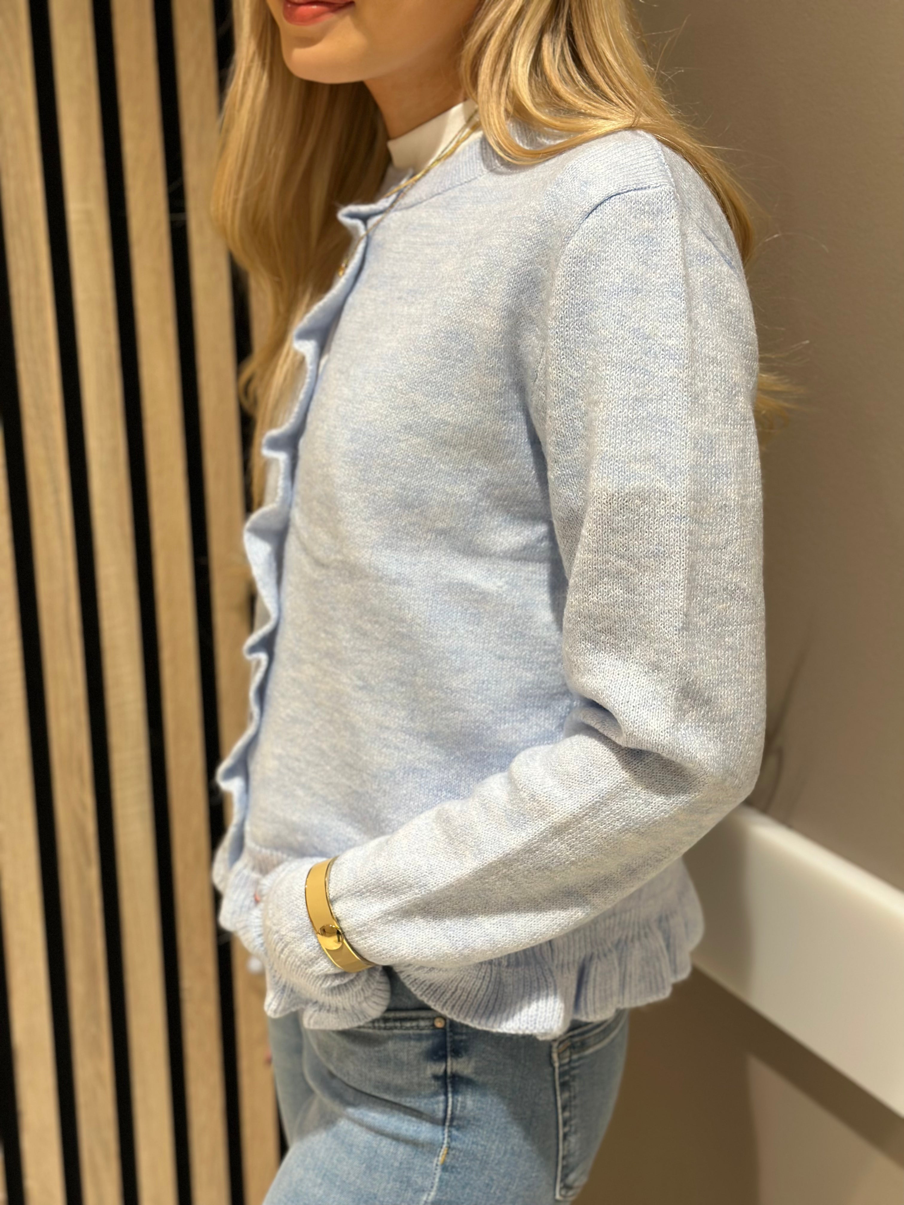 JDY - LETTY L/S ON FRILL CARDIGAN - CASHMERE BLUE/MELANGE