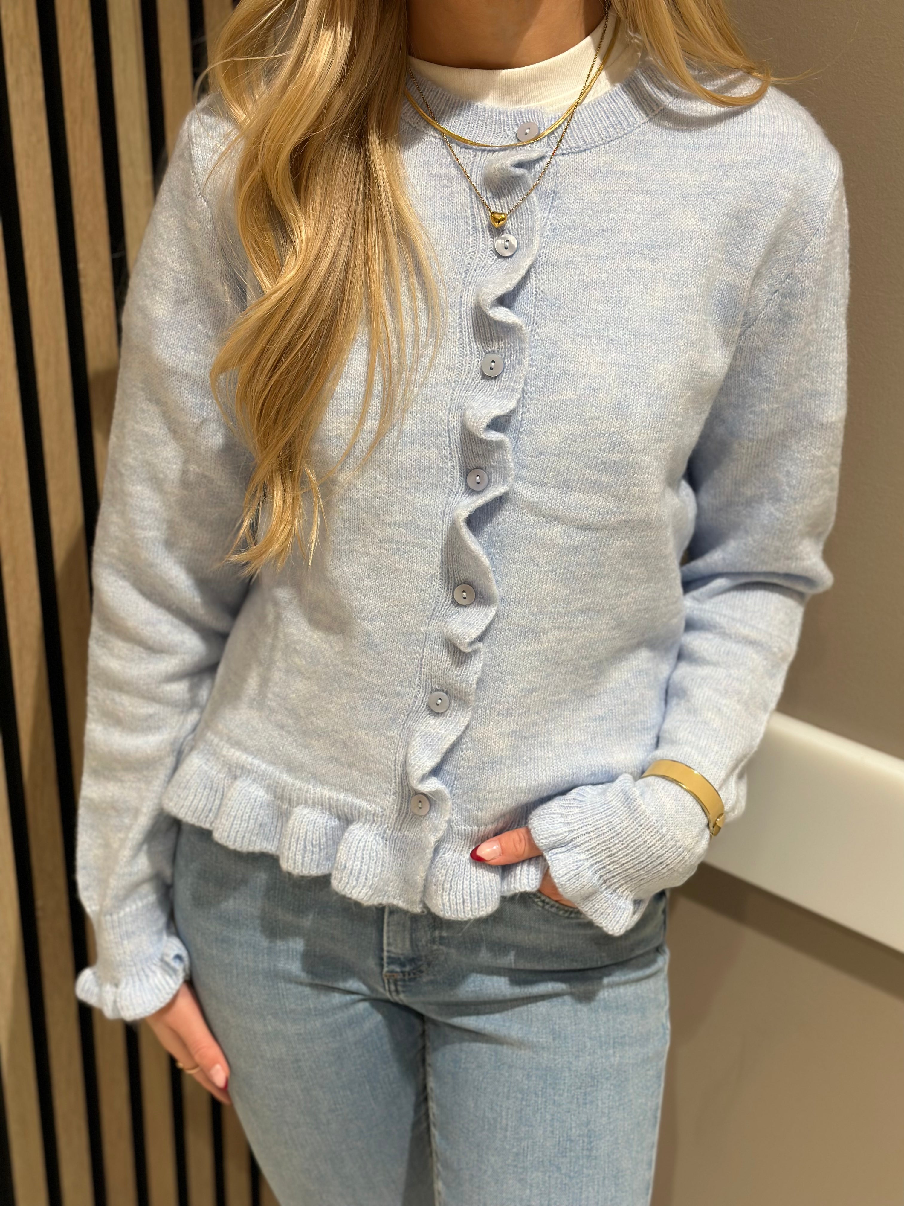 JDY - LETTY L/S ON FRILL CARDIGAN - CASHMERE BLUE/MELANGE