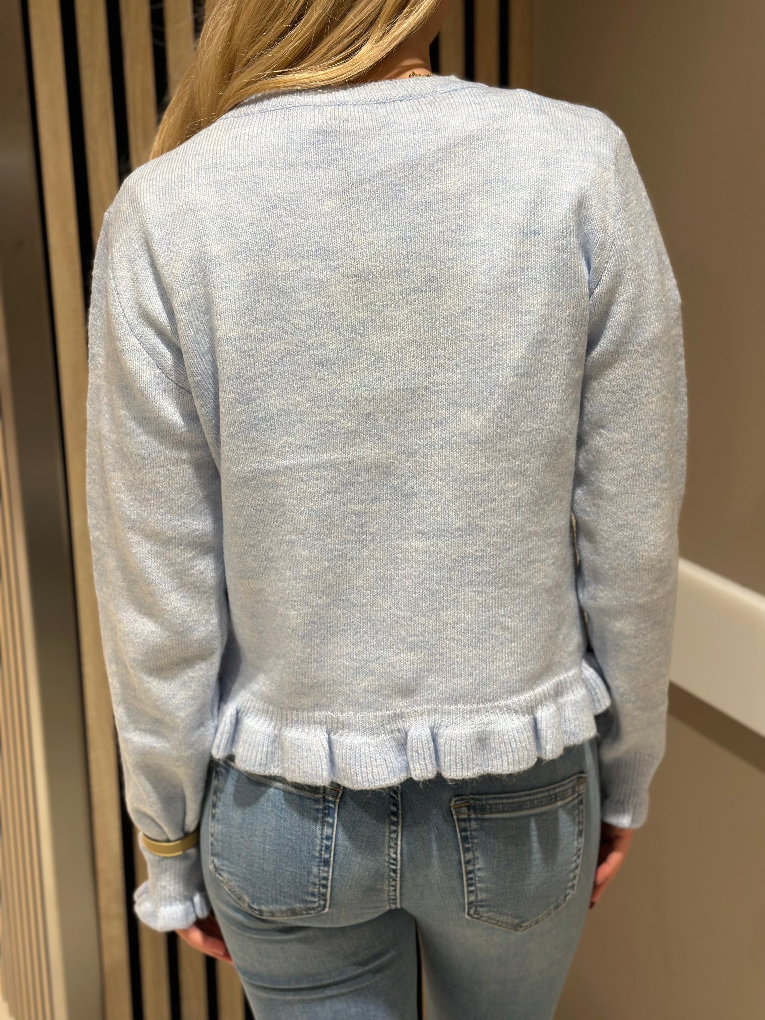 JDY - LETTY L/S ON FRILL CARDIGAN - CASHMERE BLUE/MELANGE