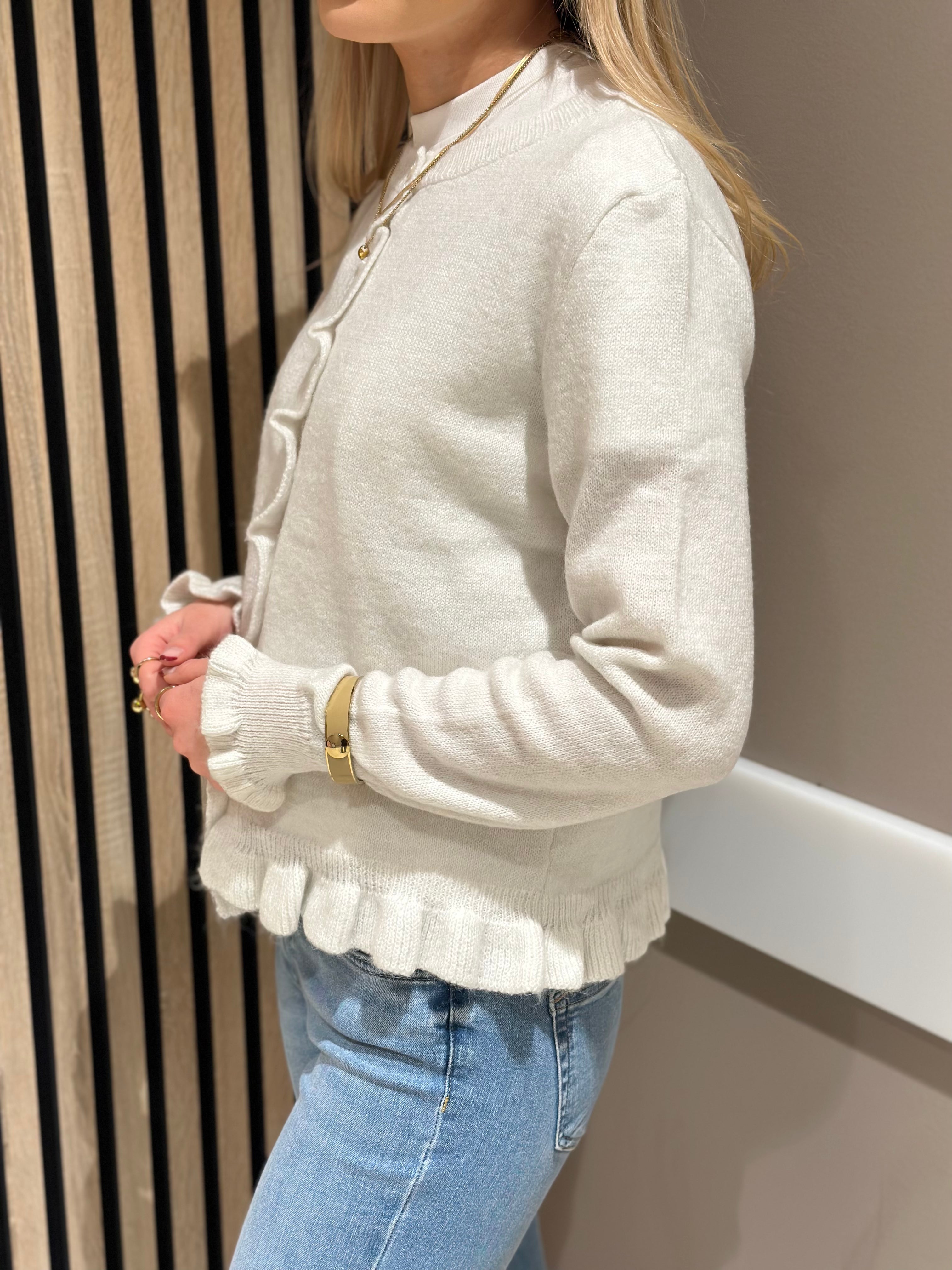 JDY - LETTY L/S ON FRILL CARDIGAN - CLOUD DANCER MELANGE