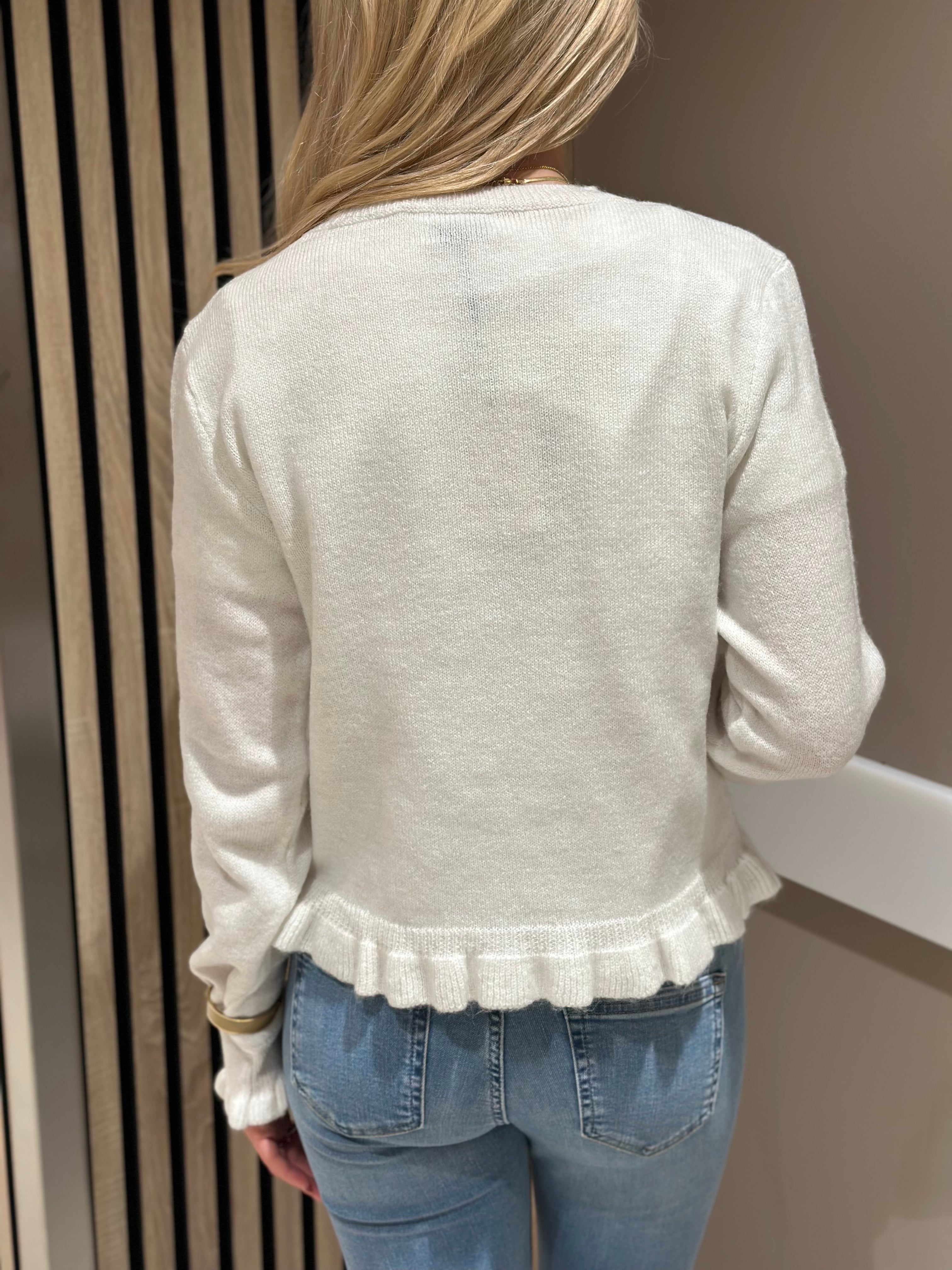 JDY - LETTY L/S ON FRILL CARDIGAN - CLOUD DANCER MELANGE