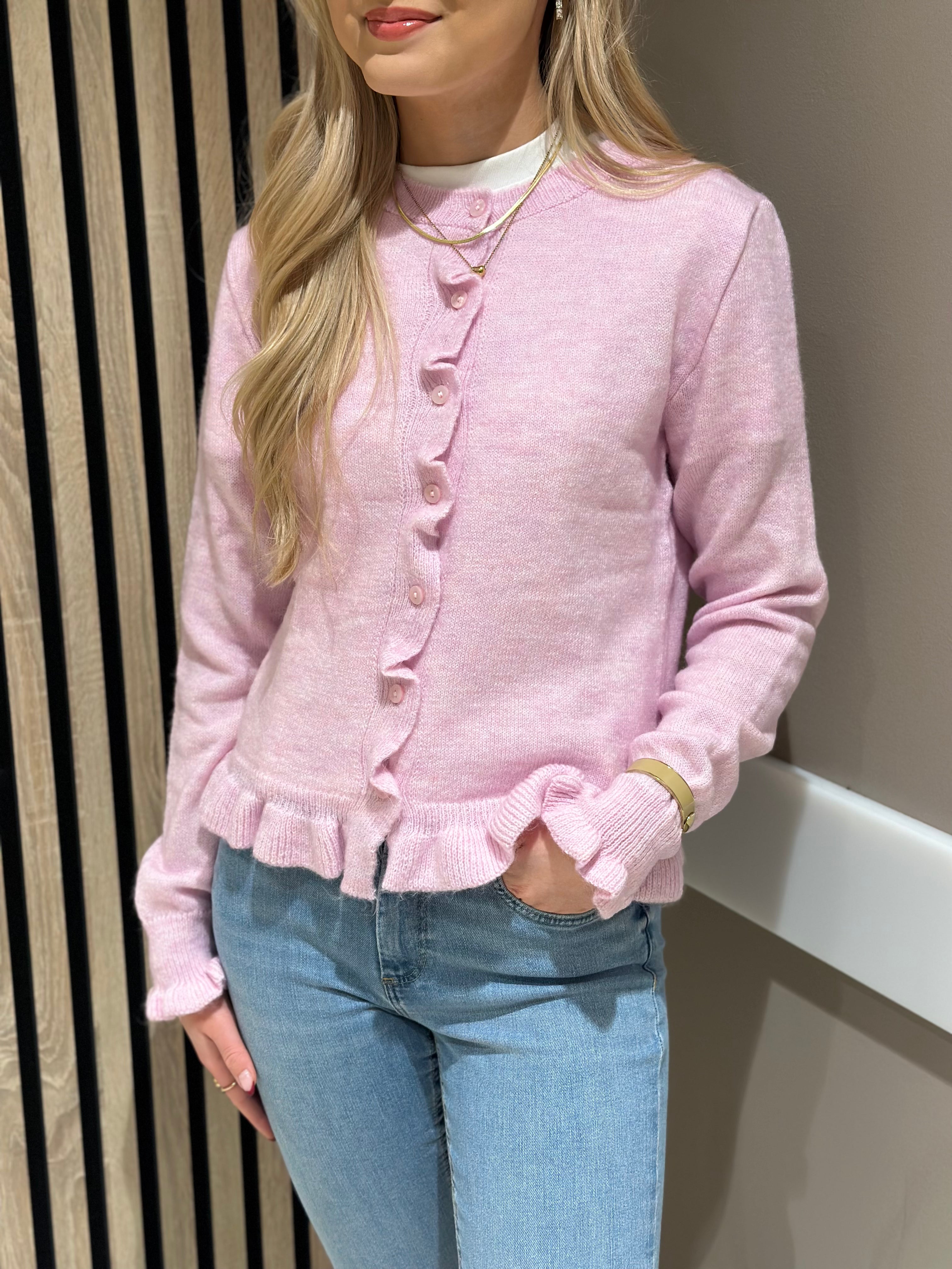 JDY - LETTY L/S ON FRILL CARDIGAN - PINK LADY MELANGE