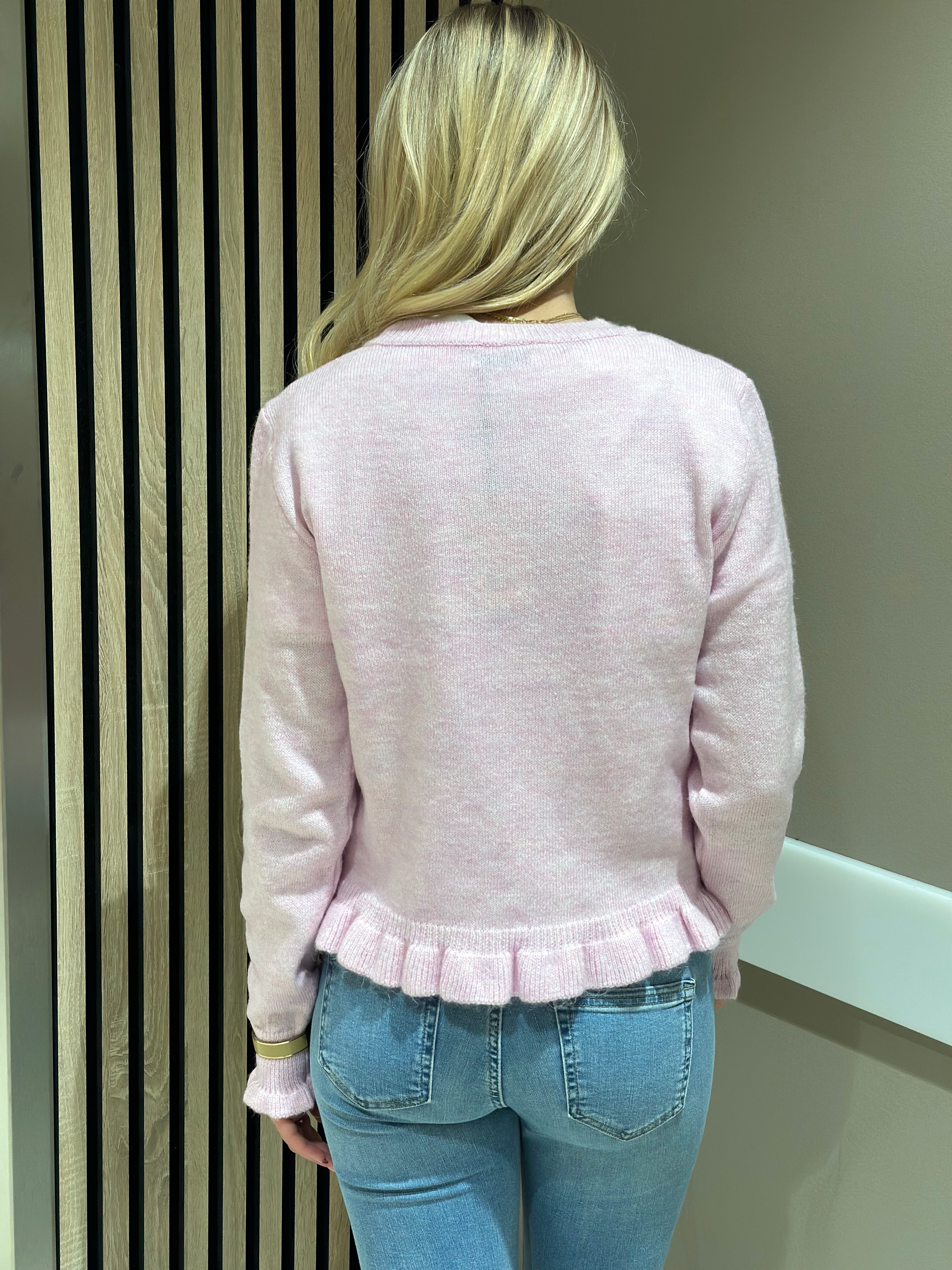 JDY - LETTY L/S ON FRILL CARDIGAN - PINK LADY MELANGE