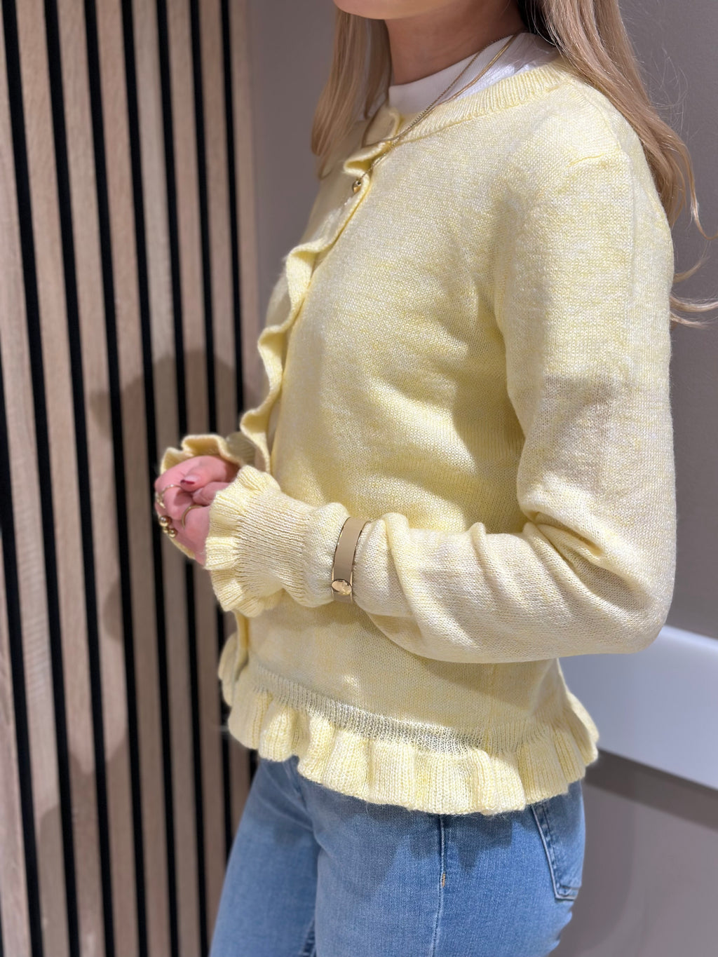 JDY - LETTY L/S ON FRILL CARDIGAN - PASTEL YELLOW MELANGE
