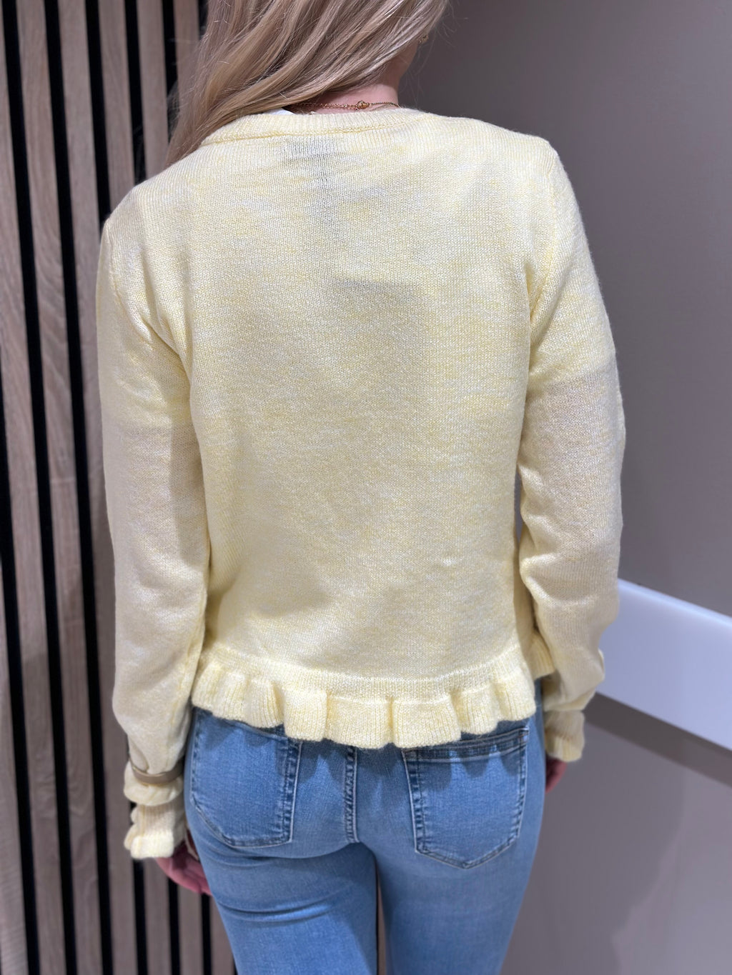 JDY - LETTY L/S ON FRILL CARDIGAN - PASTEL YELLOW MELANGE