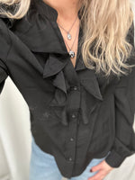 Ladda upp bild till gallerivisning, ONLY - THALIA LIFE LS V-NECK FRILL TOP - BLACK
