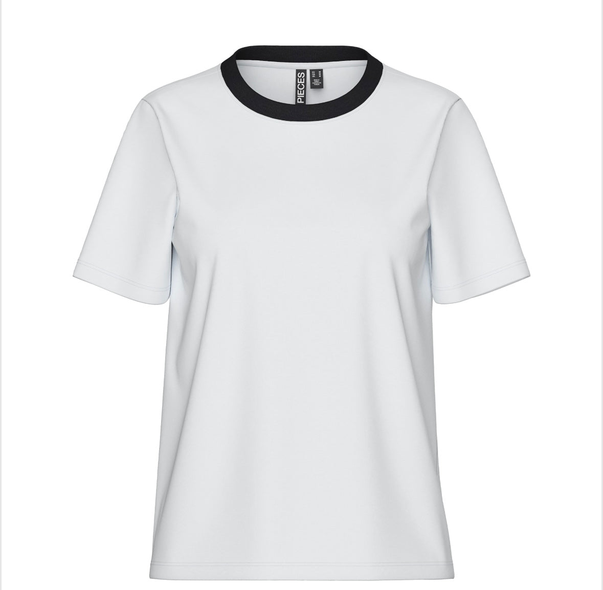 PIECES - RIA SS SOLID TEE  - BRIGHT WHITE/CONTRAST BLACK