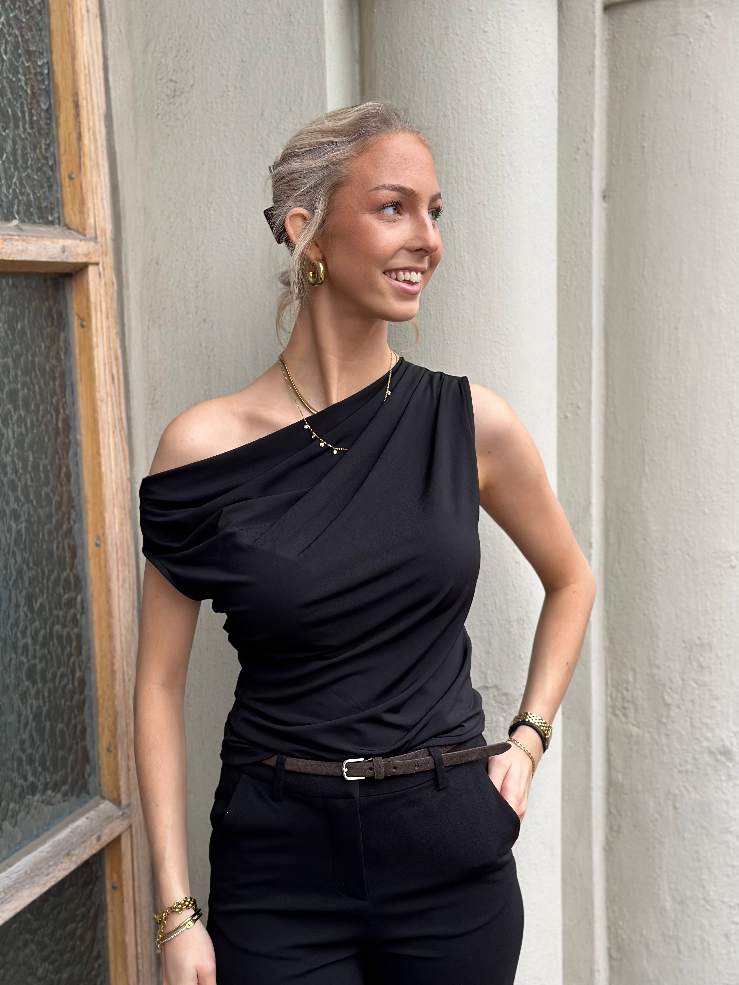 JDY - MAGA S/L DRAPED TOP - BLACK
