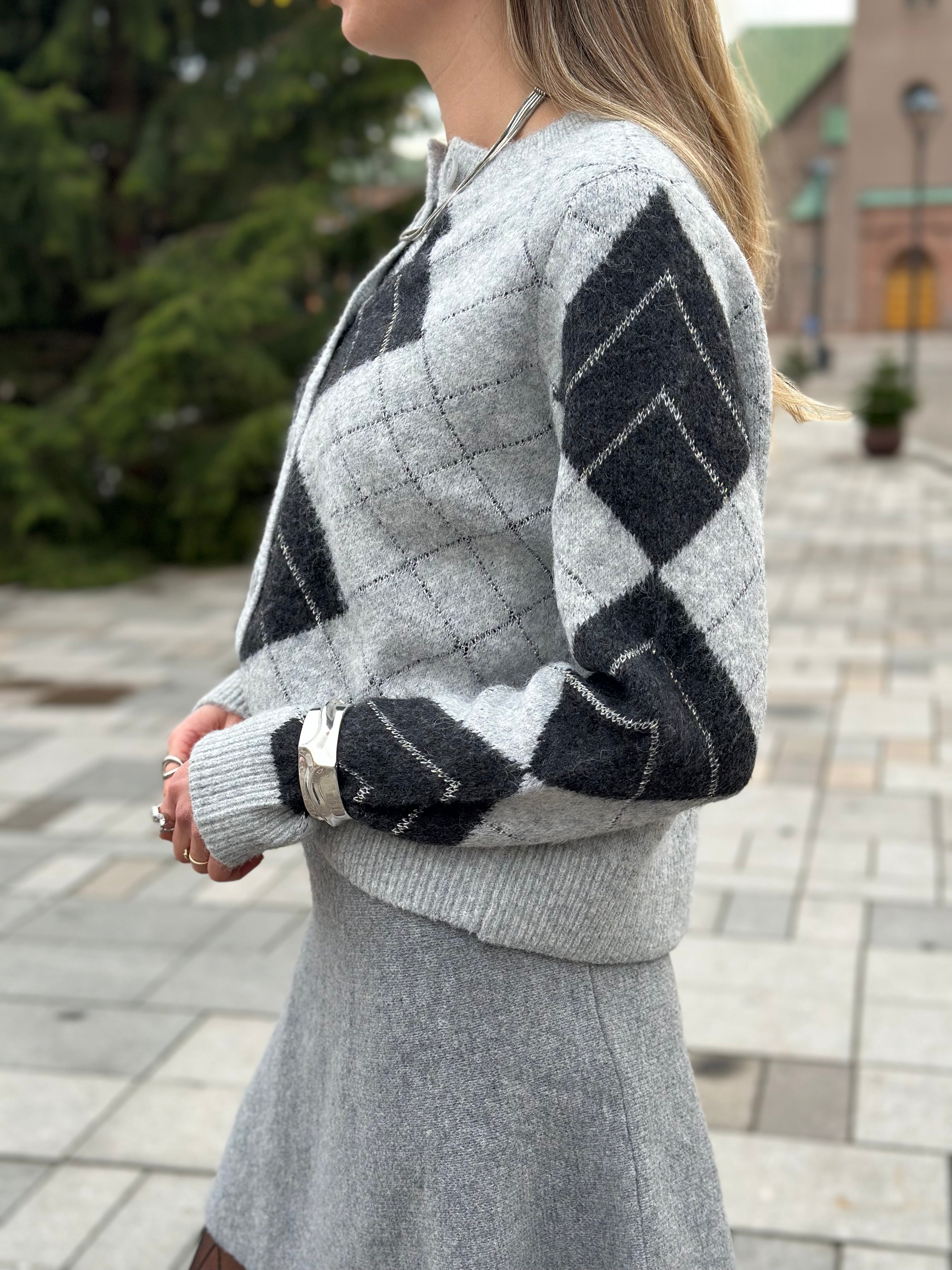 VEROMODA - DAE LS O-NECK CARDIGAN - LIGHT GREY MELANGE/BLACK