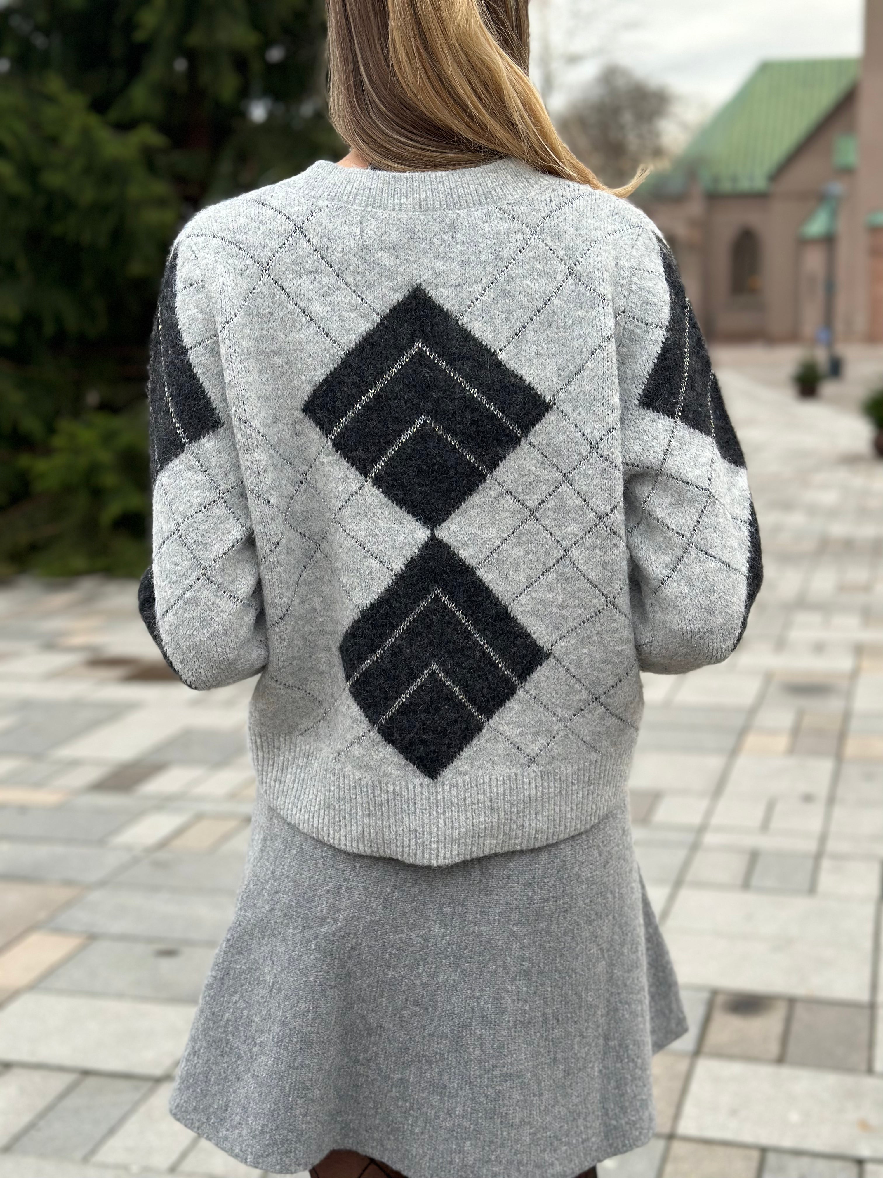 VEROMODA - DAE LS O-NECK CARDIGAN - LIGHT GREY MELANGE/BLACK