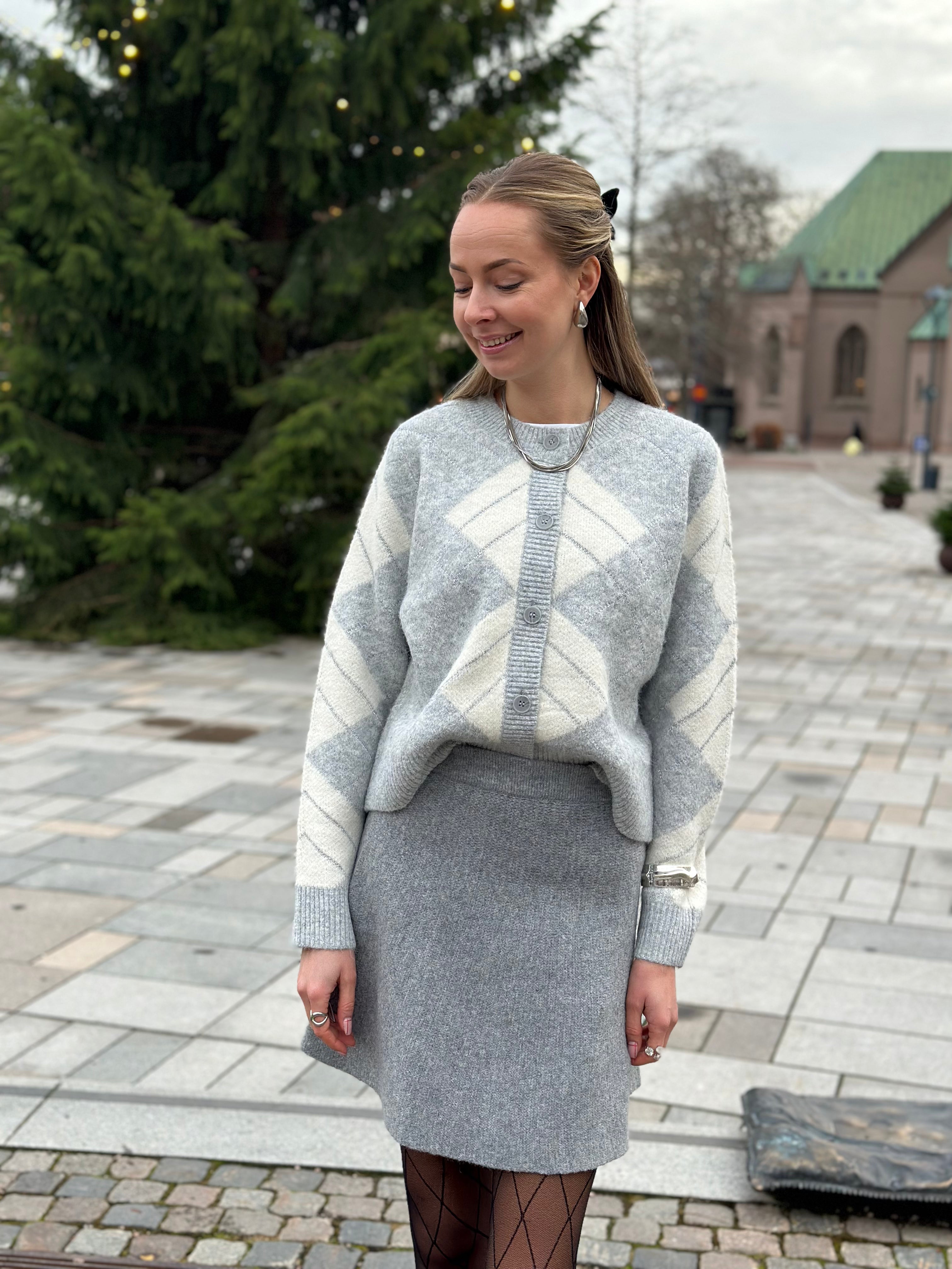 VEROMODA - DAE LS O-NECK CARDIGAN - LIGHT GREY MELANGE/BIRCH