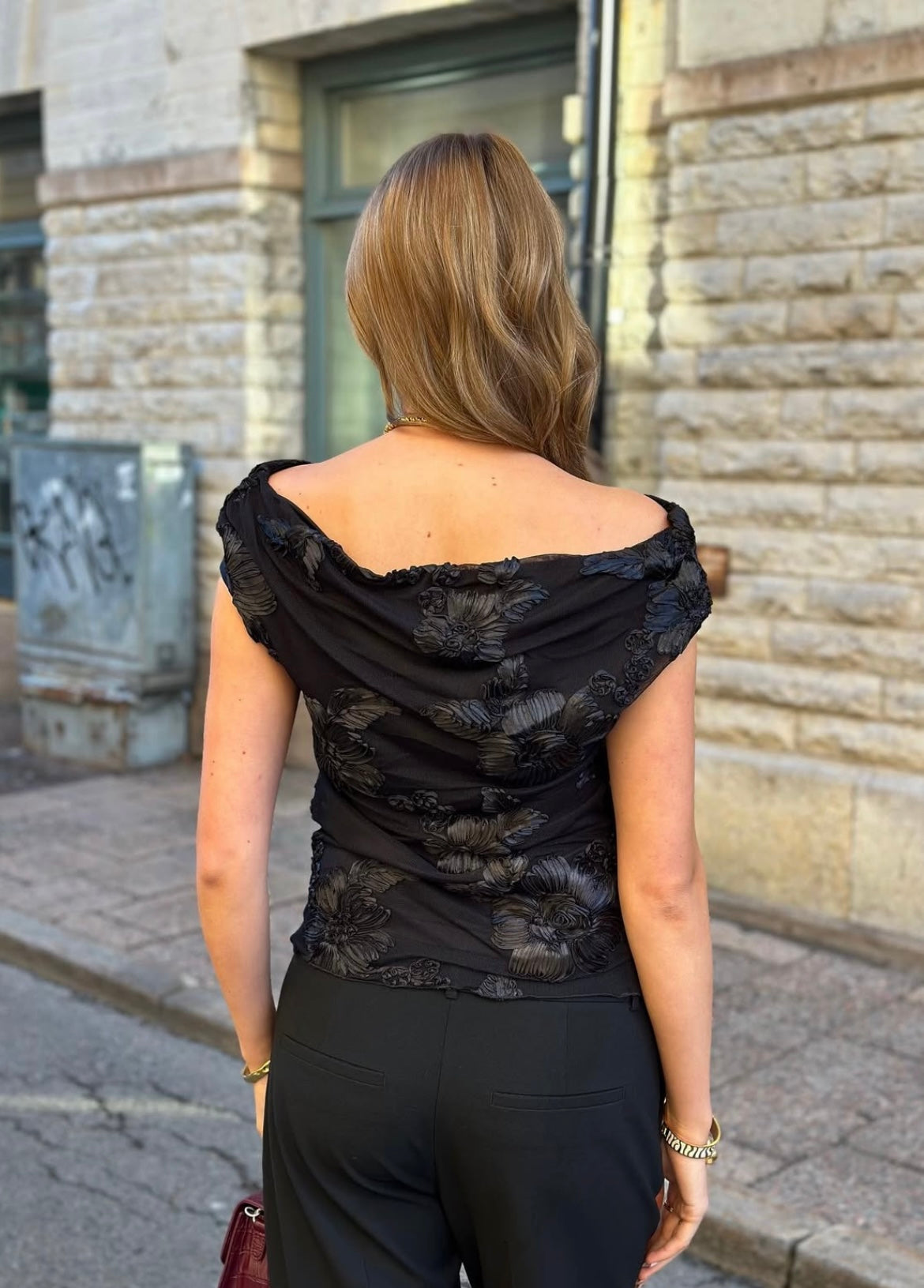 JDY - CASABLANCA S/L OFF SHOULDER TOP - BLACK