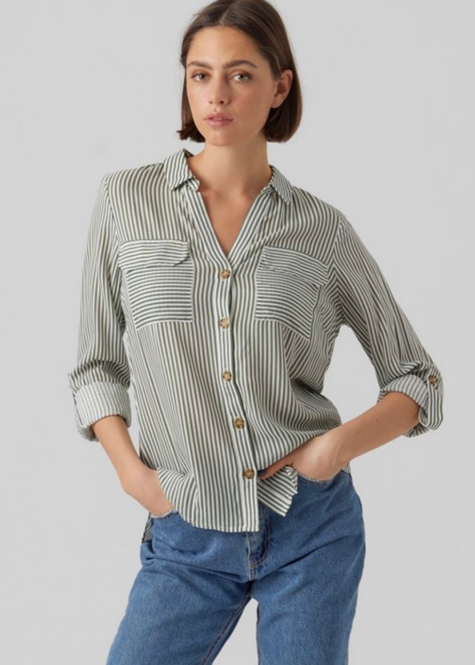 VERO MODA - BUMPY LS SHIRT NEW - LAUREL WREATH/ SNOW WHITE