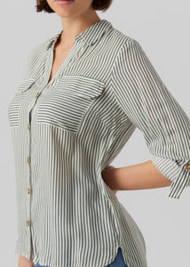 VERO MODA - BUMPY LS SHIRT NEW - LAUREL WREATH/ SNOW WHITE