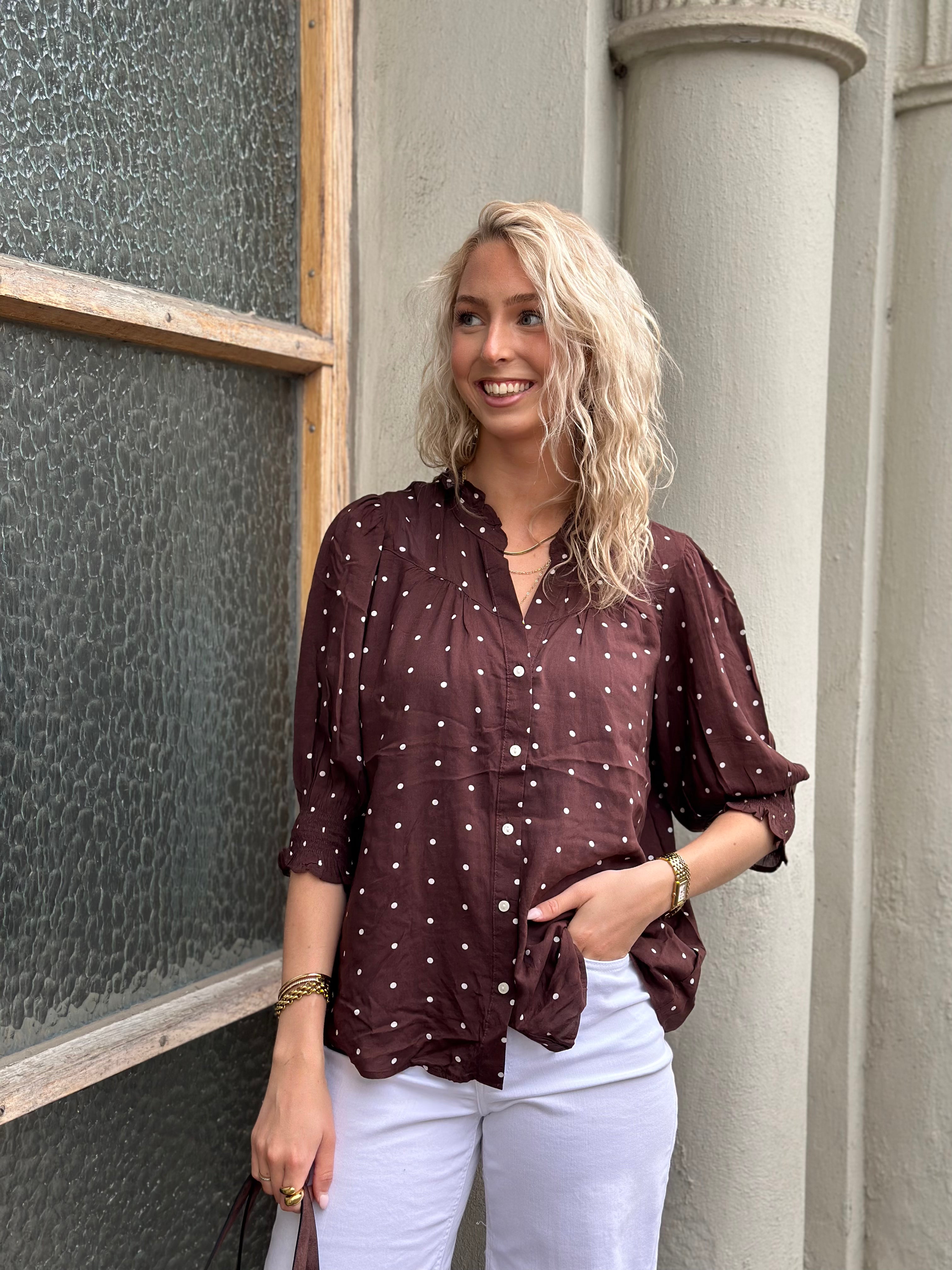 ONLY - RAYA 3/4 SHIRT - DEEP MAHOGANY/DOTS