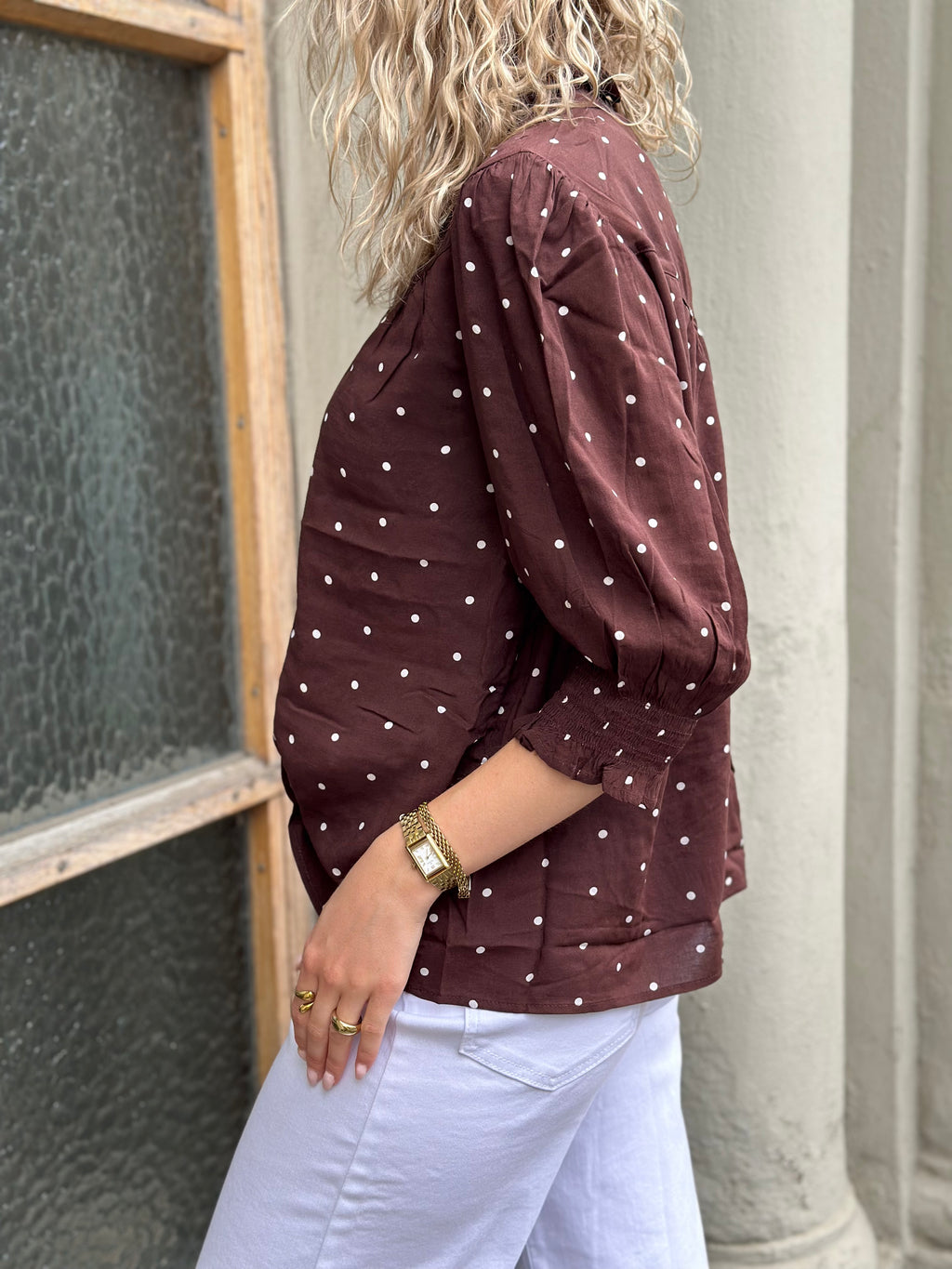 ONLY - RAYA 3/4 SHIRT - DEEP MAHOGANY/DOTS